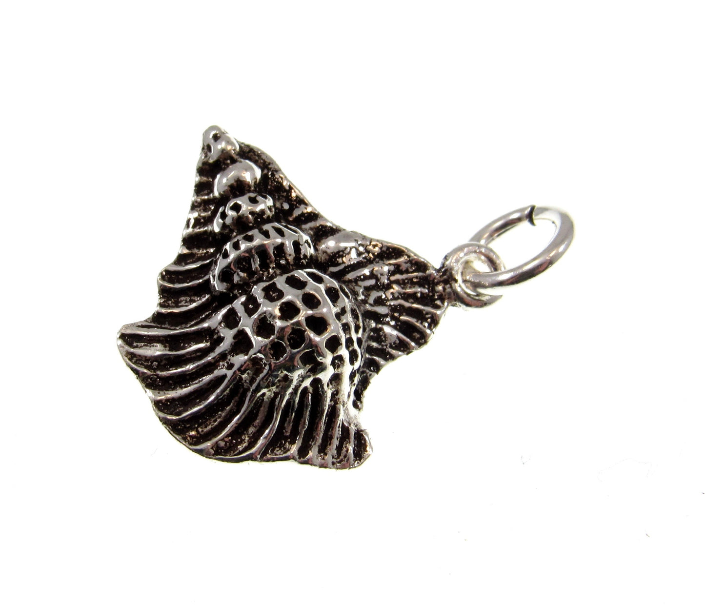 Solid 925 Sterling Silver Conch Shell Pendant - Textured Nautical Seashell Charm - Beachcomber Gift - Oceancore / Seacore Jewelry