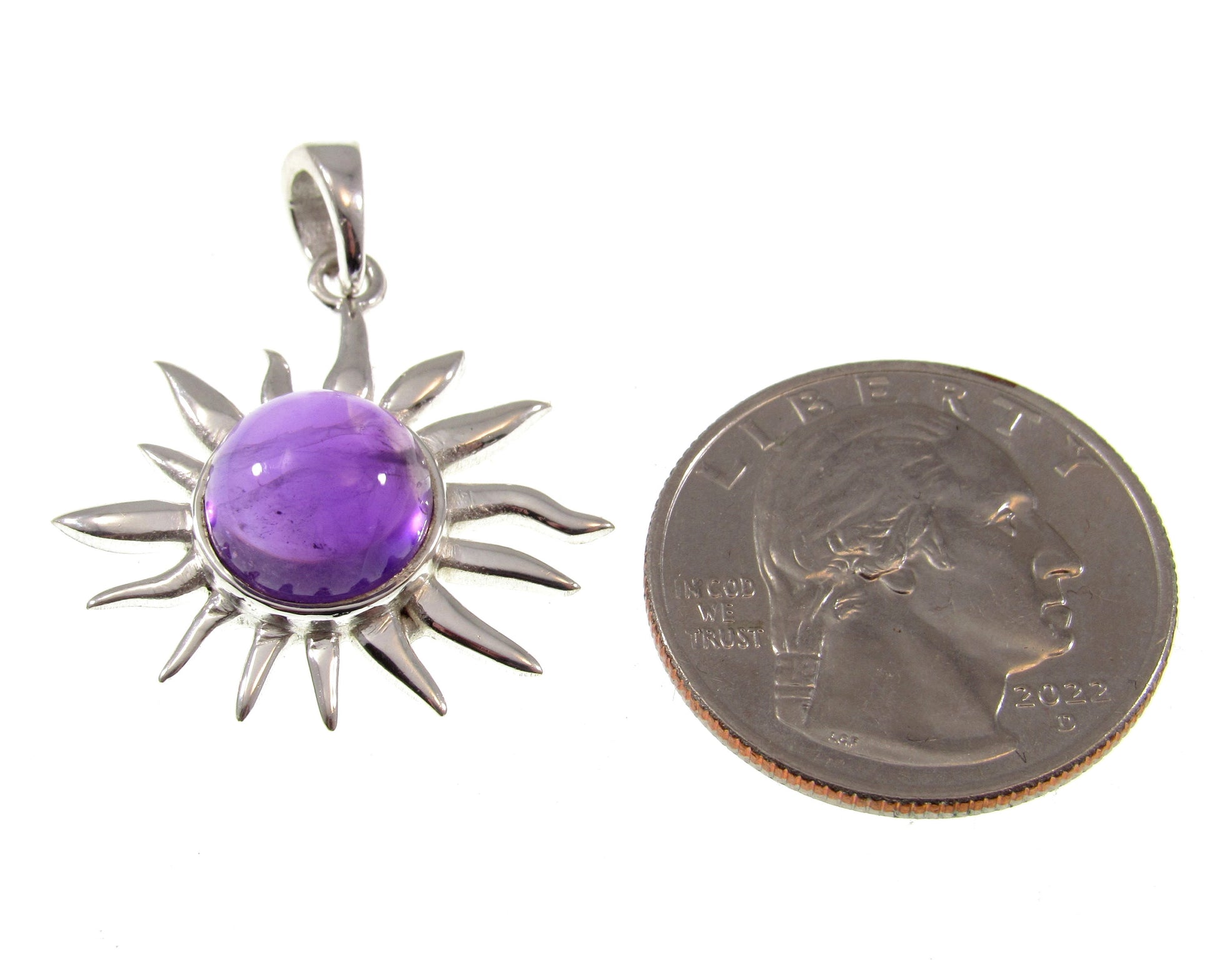 Solid 925 Sterling Silver Sun Pendant – Amethyst, Labradorite, or Rainbow Moonstone - Celestial Jewelry, Gemstone Charm Necklace Pendant
