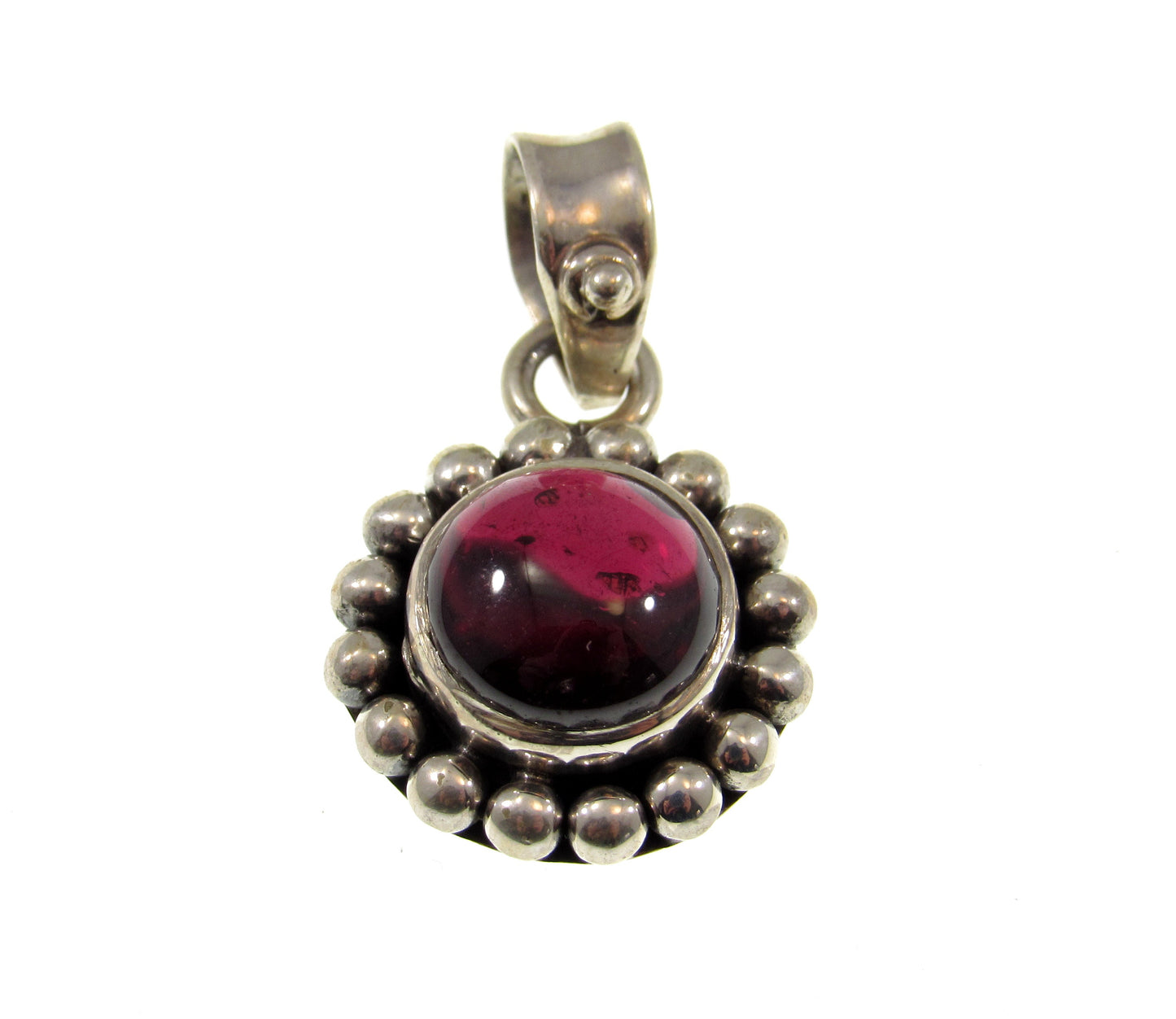 Solid 925 Sterling Silver Deep Red Garnet Pendant, Round Cabochon Gemstone Jewelry, January Birthstone Charm, Gift for Capricorns