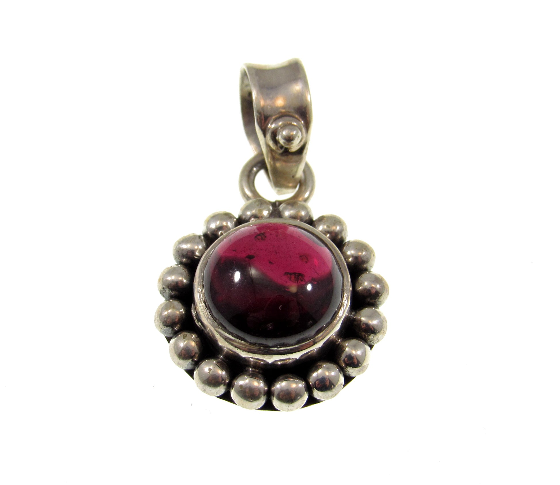 Solid 925 Sterling Silver Deep Red Garnet Pendant, Round Cabochon Gemstone Jewelry, January Birthstone Charm, Gift for Capricorns