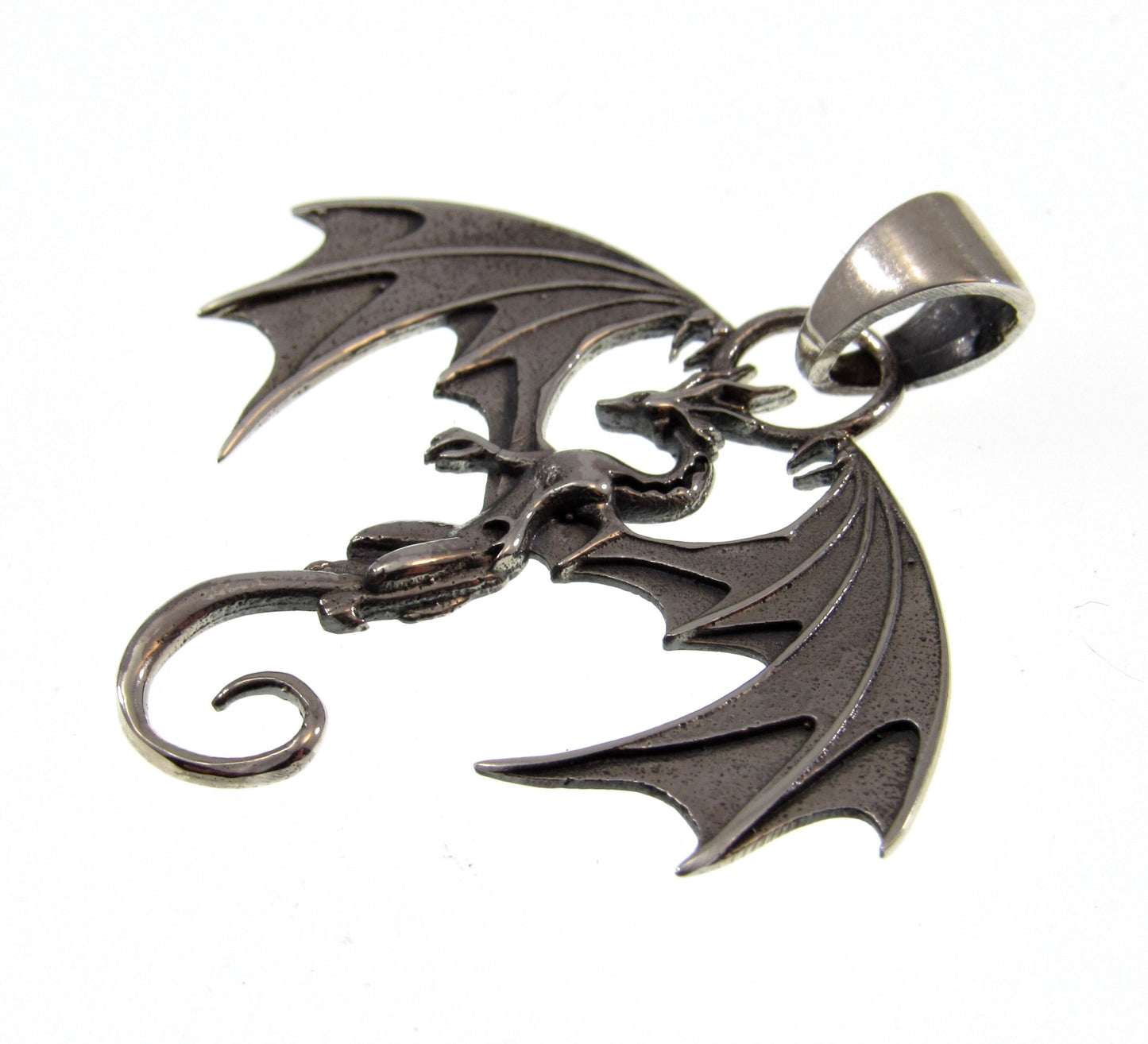 Solid 925 Sterling Silver Winged Guardian Dragon Protection Pendant, Handcrafted Fantasy Jewelry
