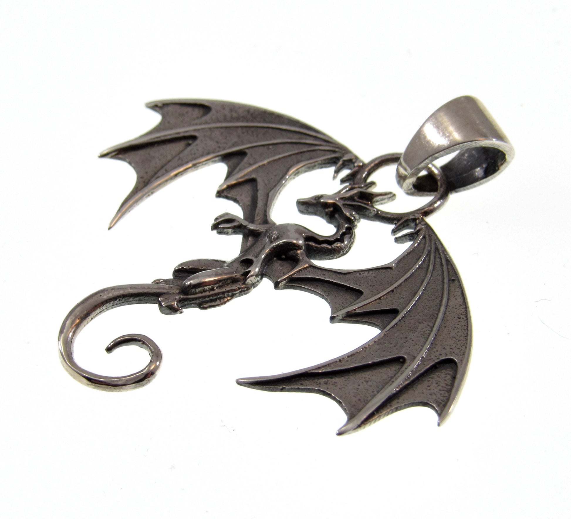 Solid 925 Sterling Silver Winged Guardian Dragon Protection Pendant, Handcrafted Fantasy Jewelry