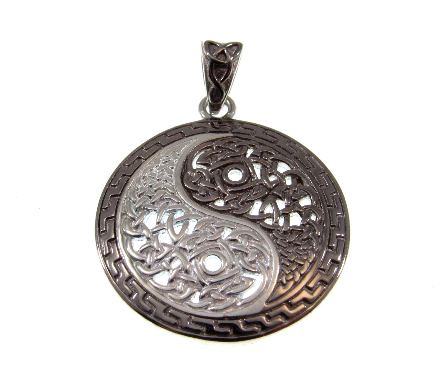 Solid 925 Sterling Silver Celtic Yin Yang Two Toned Pendant, Taijitu Symbol