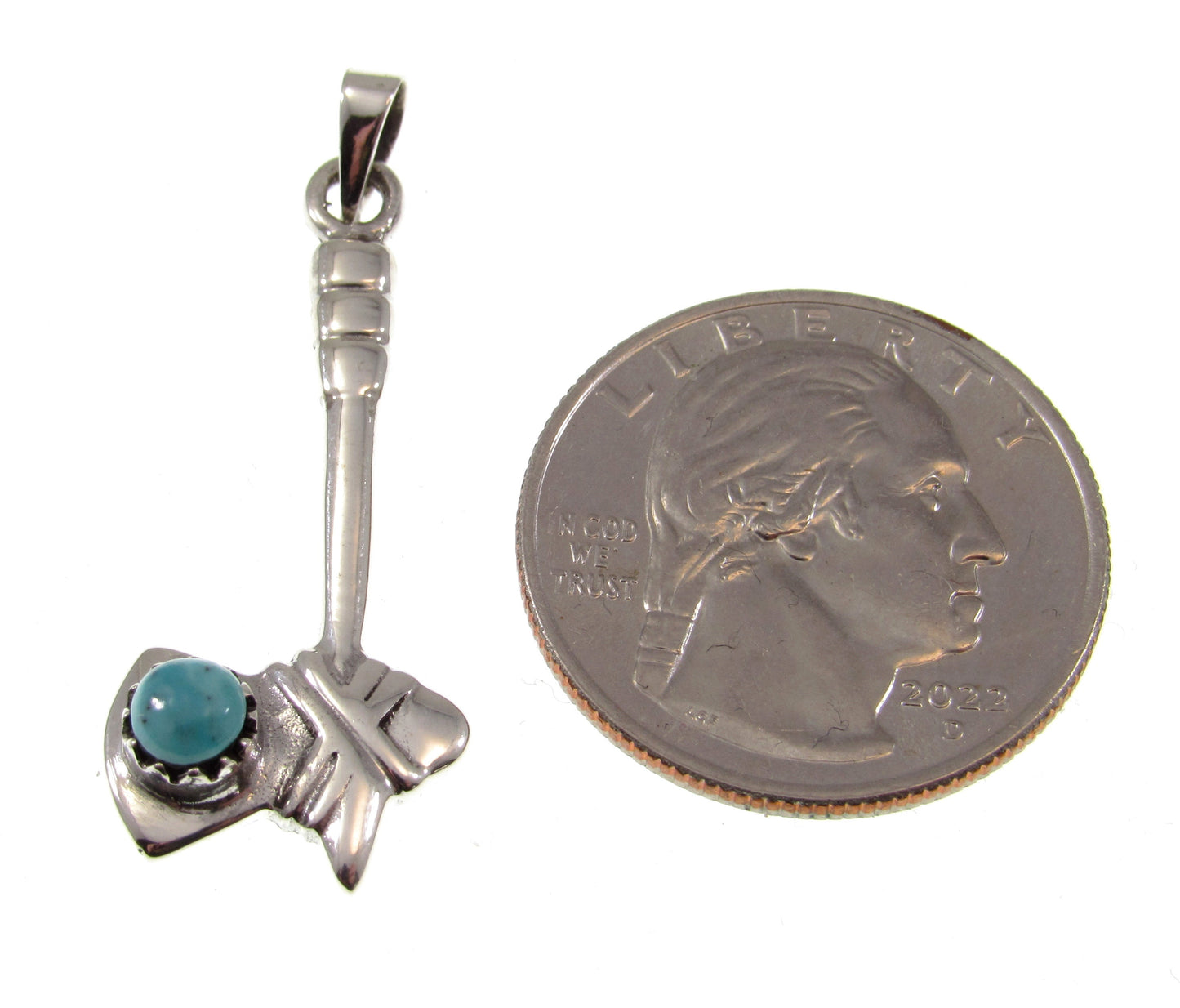 Solid 925 Sterling Silver Tomahawk Necklace Pendant with Turquoise – Native Western Axe Charm, Biker Southwestern Jewelry for Men or Women