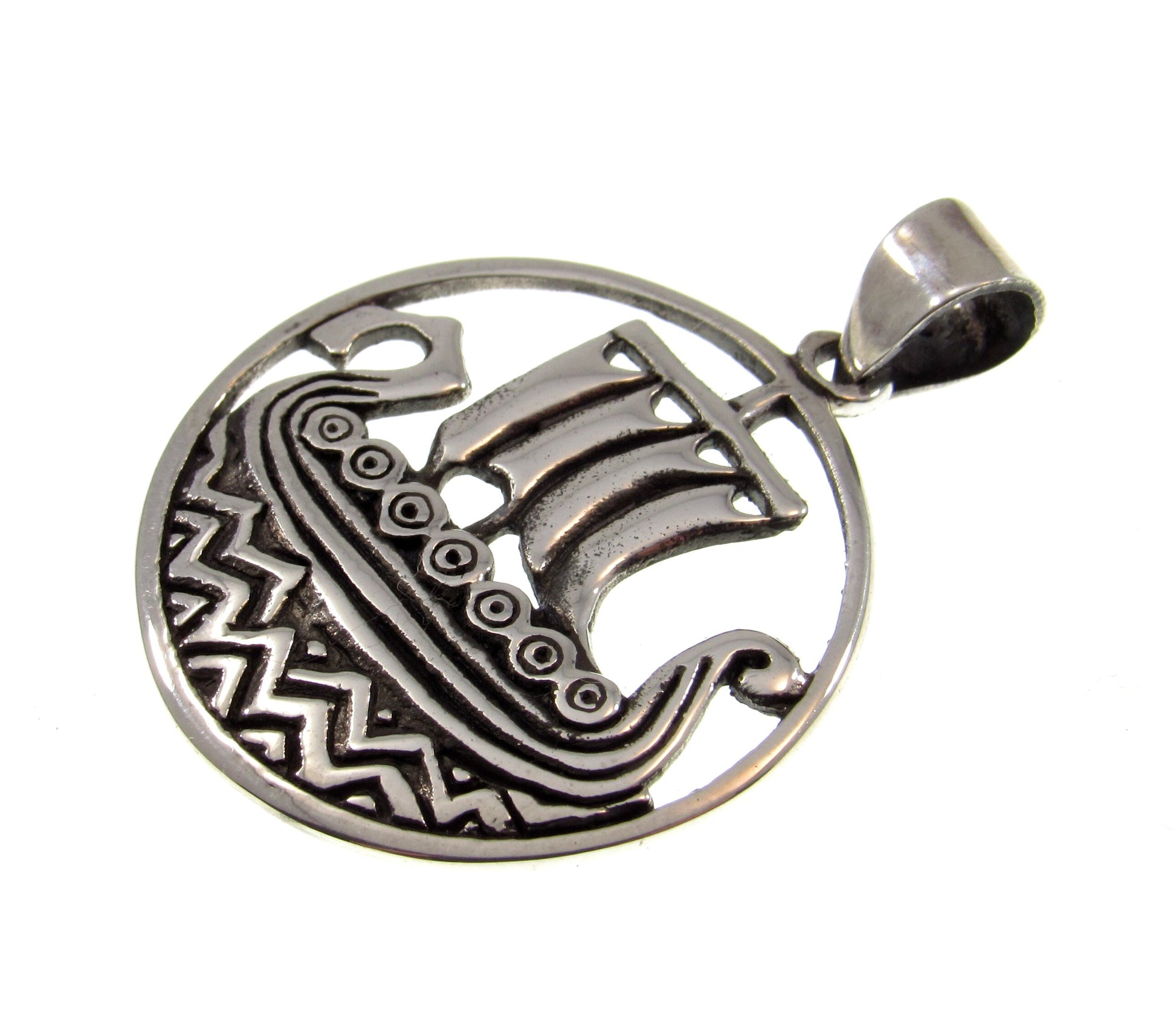 Solid 925 Sterling Silver Viking Ship Pendant, Norse Drakkar Necklace, Nordic Warrior Jewelry, Scandinavian Boat Amulet, Viking Gift for Him