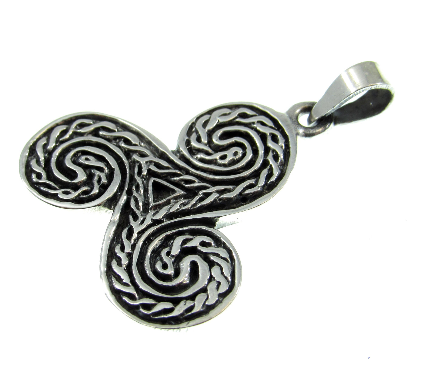 Solid 925 Sterling Silver Celtic Knot Triskele Pendant, Handcrafted Triple Spiral Triskelion Jewelry