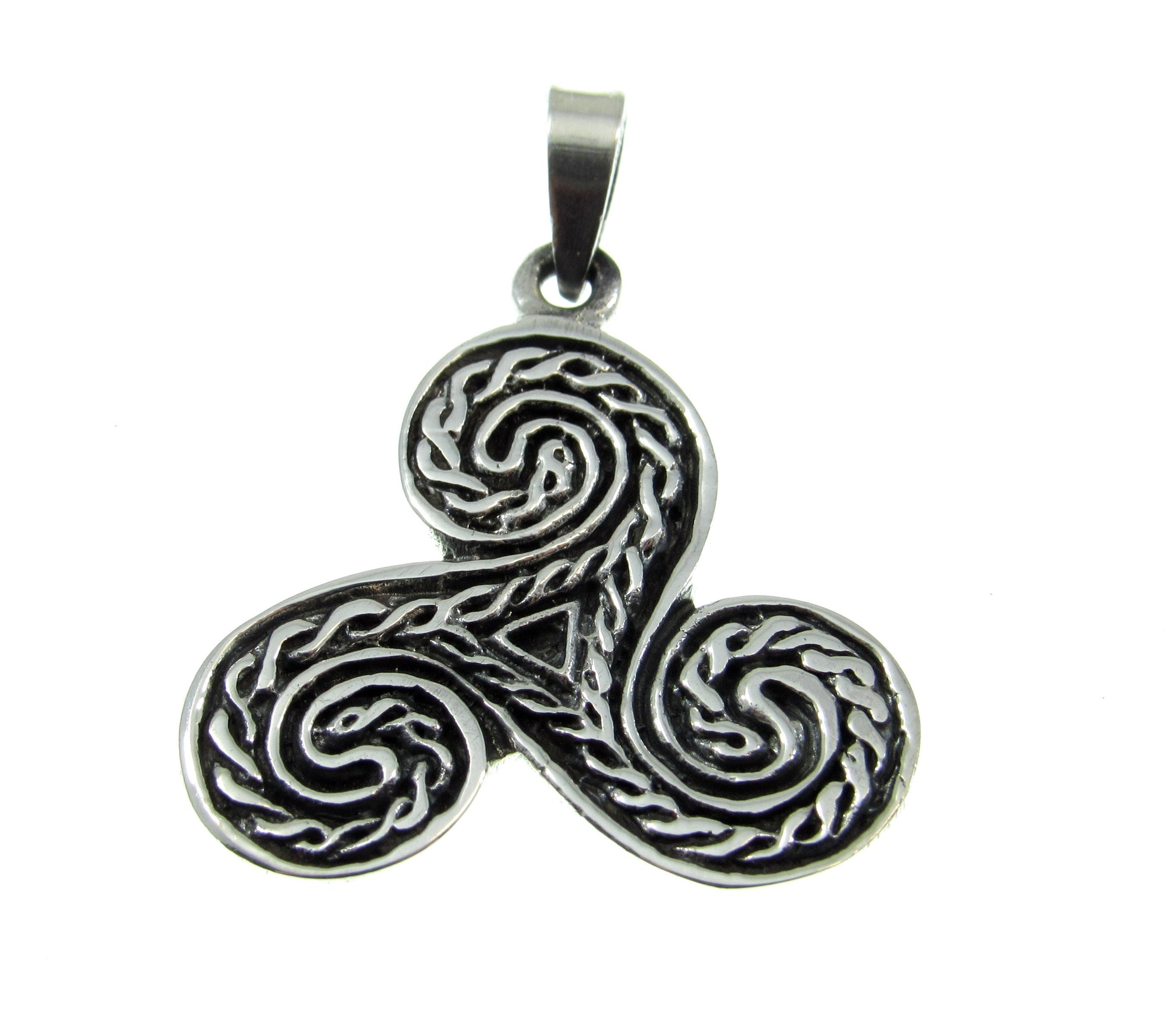 Solid 925 Sterling Silver Celtic Knot Triskele Pendant, Handcrafted Triple Spiral Triskelion Jewelry