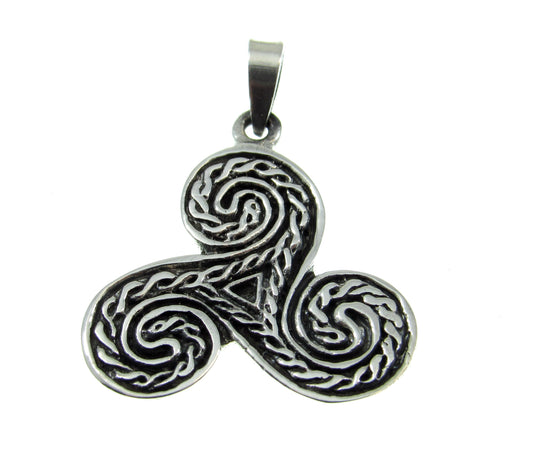 Solid 925 Sterling Silver Celtic Knot Triskele Pendant, Handcrafted Triple Spiral Triskelion Jewelry