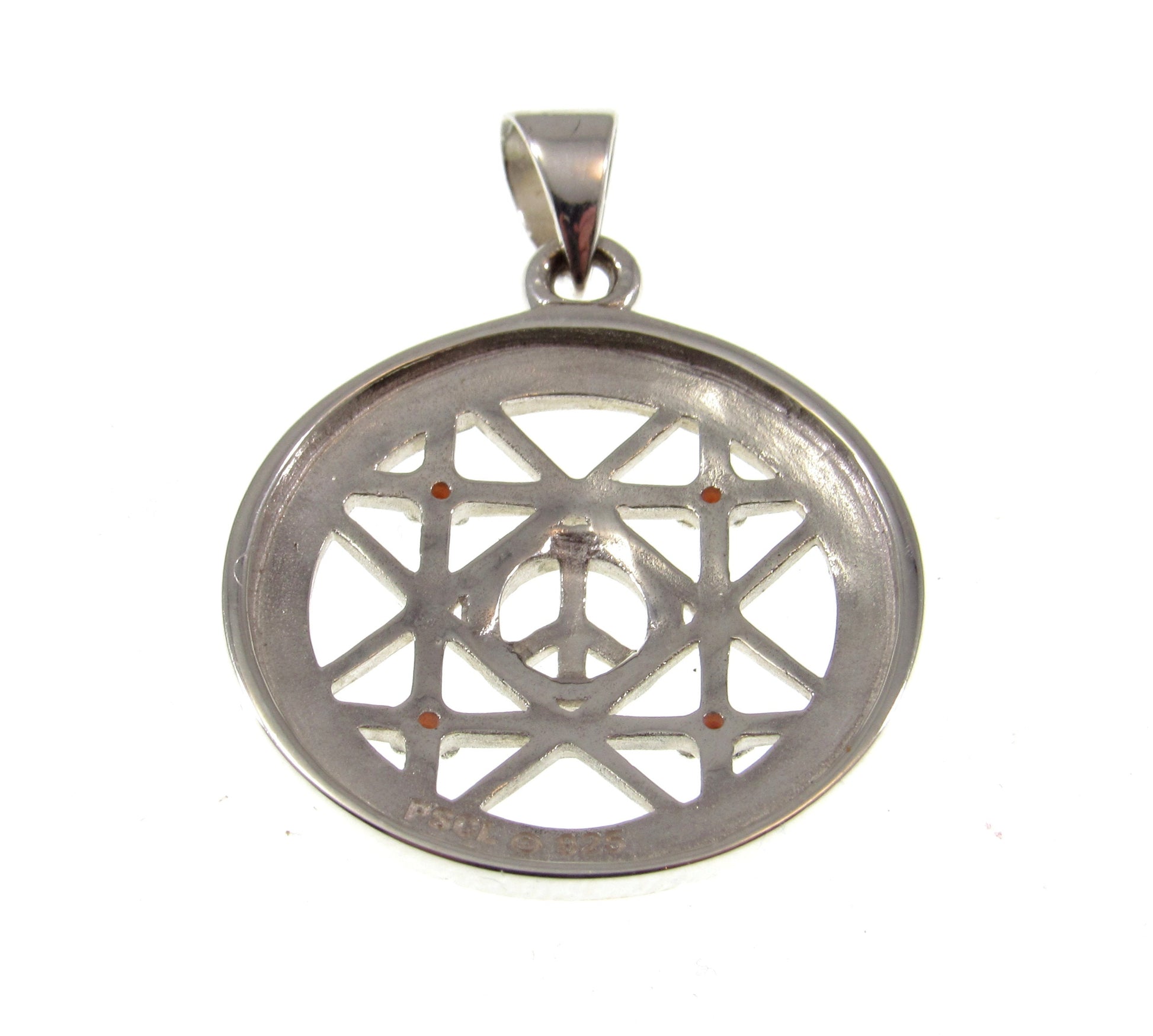 Solid 925 Sterling Silver & 14k Gold Vermeil Geometric Peace Centralization Pendant, Handcrafted Garnet Magic Amulet Jewelry