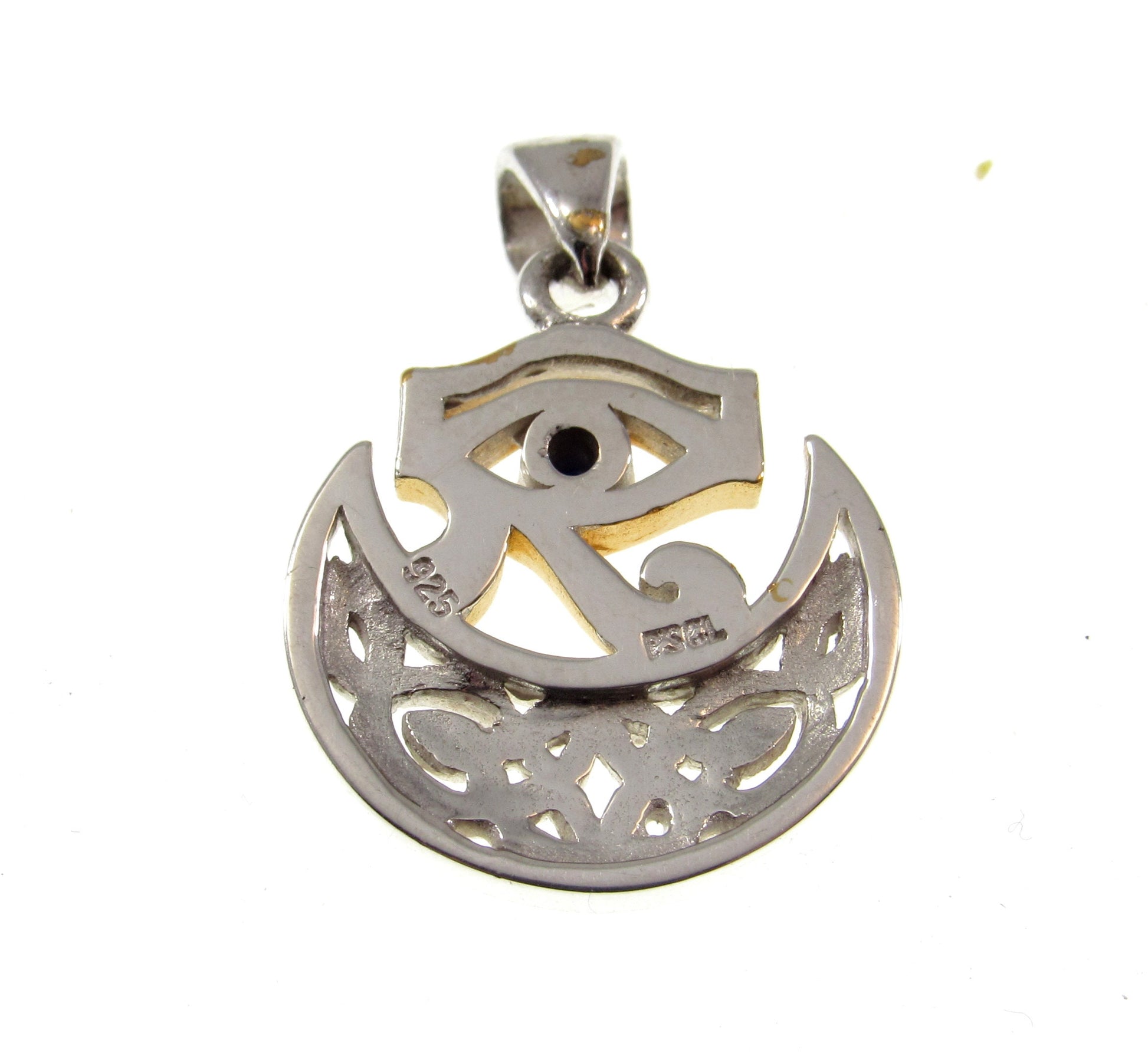 Solid 925 Sterling Silver & 18k Gold Celtic Scota Goddess Eye of Horus Pendant, Handcrafted Scotia Mother of Scotland Jewelry with Lapis