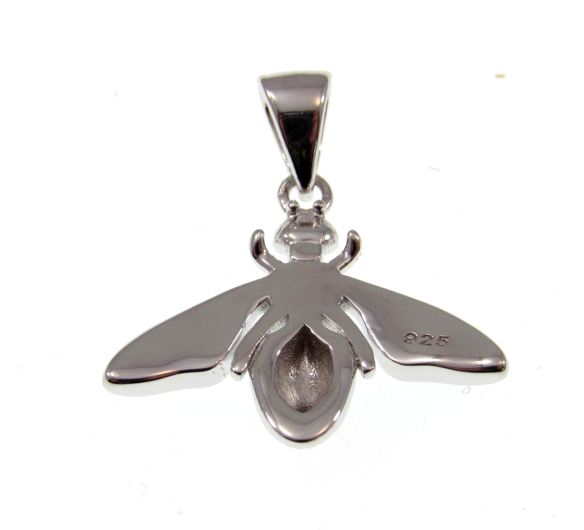 Solid 925 Sterling Silver & Lab-Created Blue Opal Bumble Bee Pendant, Handcrafted Bumblebee Jewelry