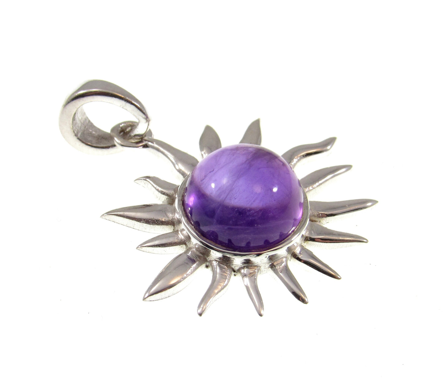 Solid 925 Sterling Silver Sun Pendant – Amethyst, Labradorite, or Rainbow Moonstone - Celestial Jewelry, Gemstone Charm Necklace Pendant