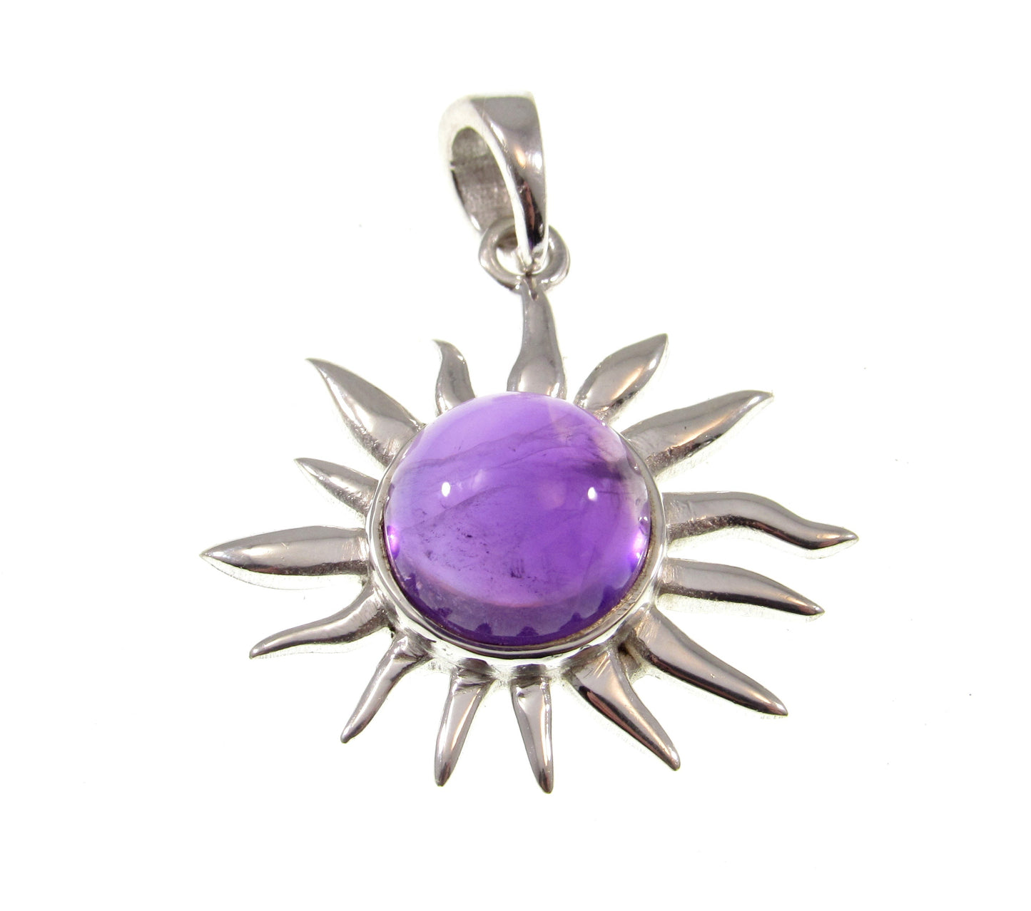 Solid 925 Sterling Silver Sun Pendant – Amethyst, Labradorite, or Rainbow Moonstone - Celestial Jewelry, Gemstone Charm Necklace Pendant