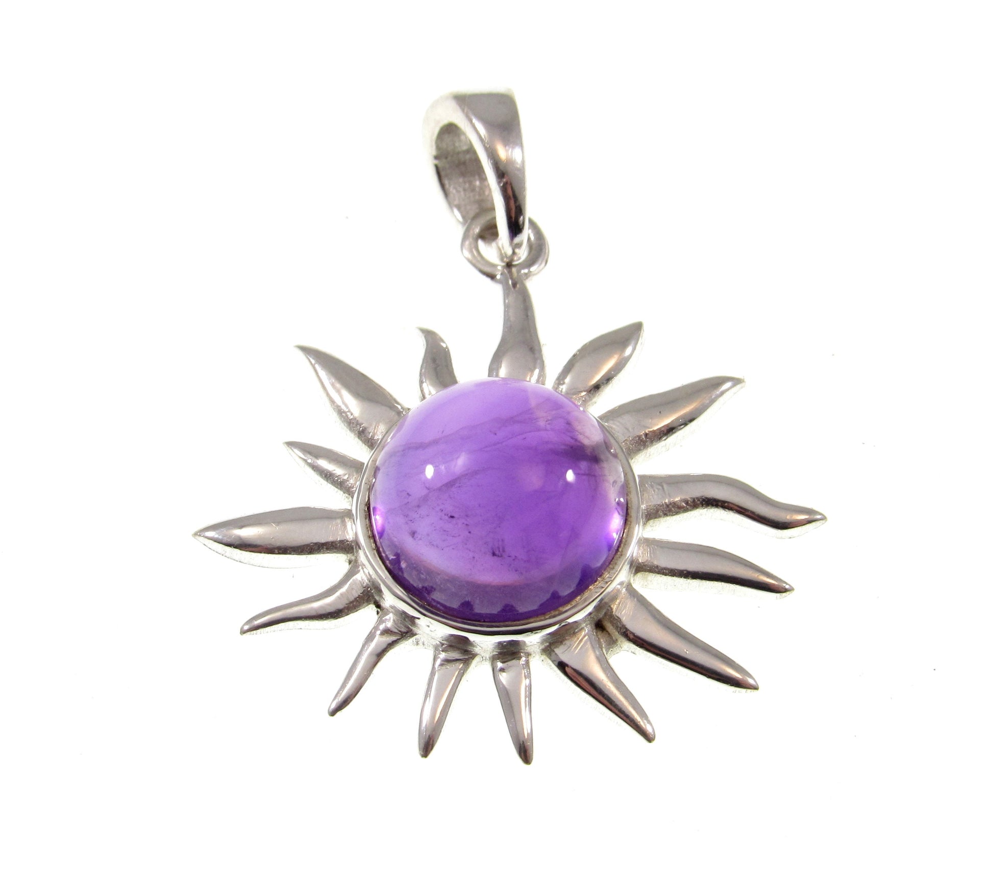 Solid 925 Sterling Silver Sun Pendant – Amethyst, Labradorite, or Rainbow Moonstone - Celestial Jewelry, Gemstone Charm Necklace Pendant