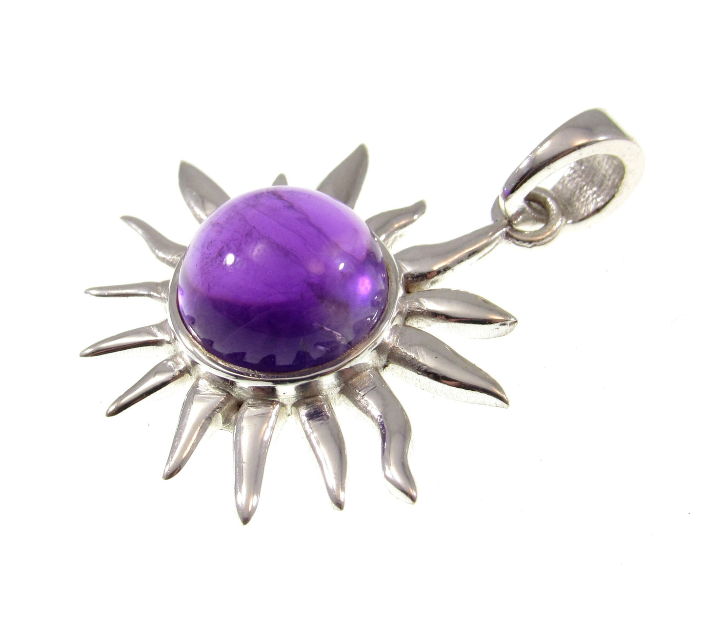 Solid 925 Sterling Silver Sun Pendant – Amethyst, Labradorite, or Rainbow Moonstone - Celestial Jewelry, Gemstone Charm Necklace Pendant