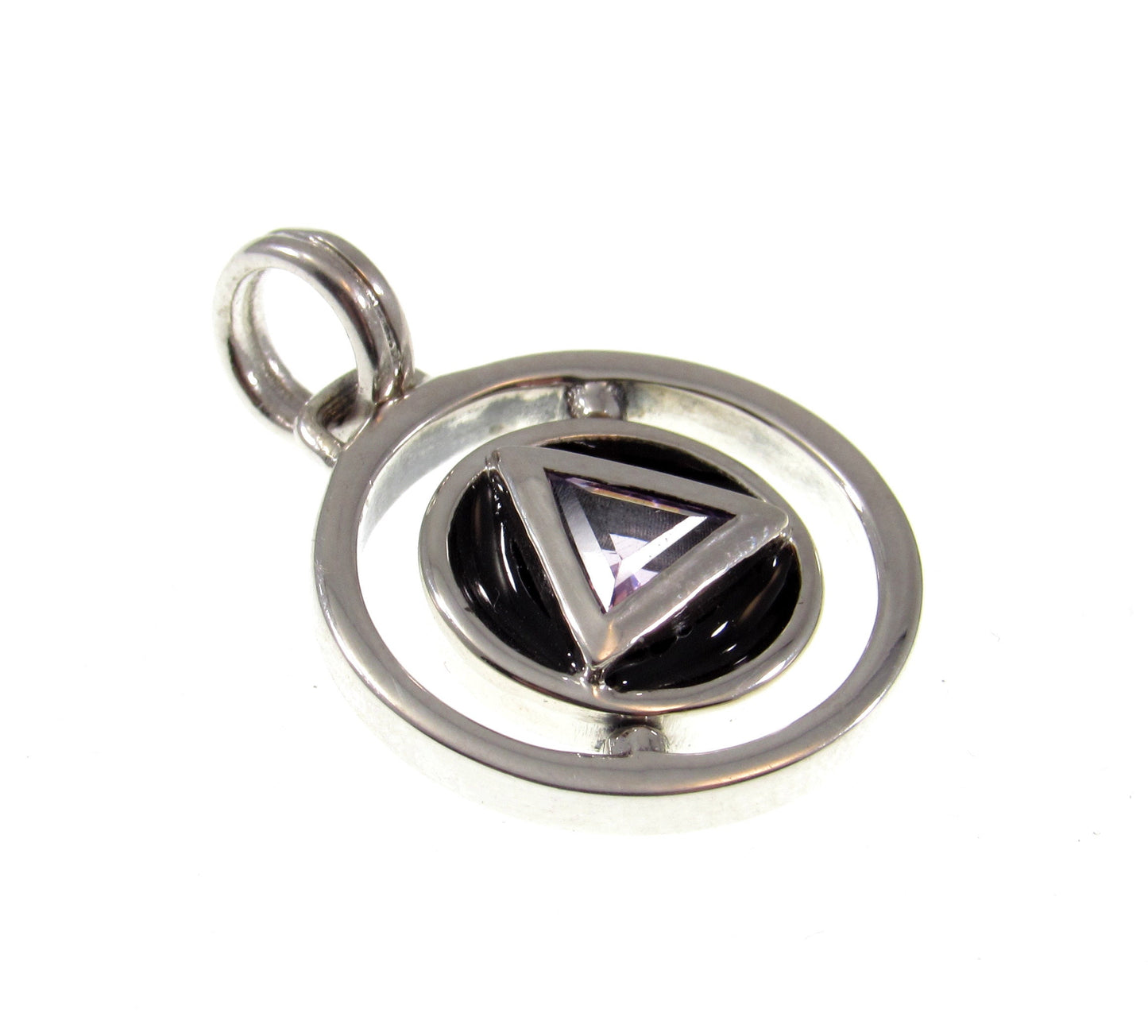 Solid 925 Sterling Silver Double Circle A Road to Recovery Pendant with Faceted Trillion Cut Purple Amethyst Gemstone
