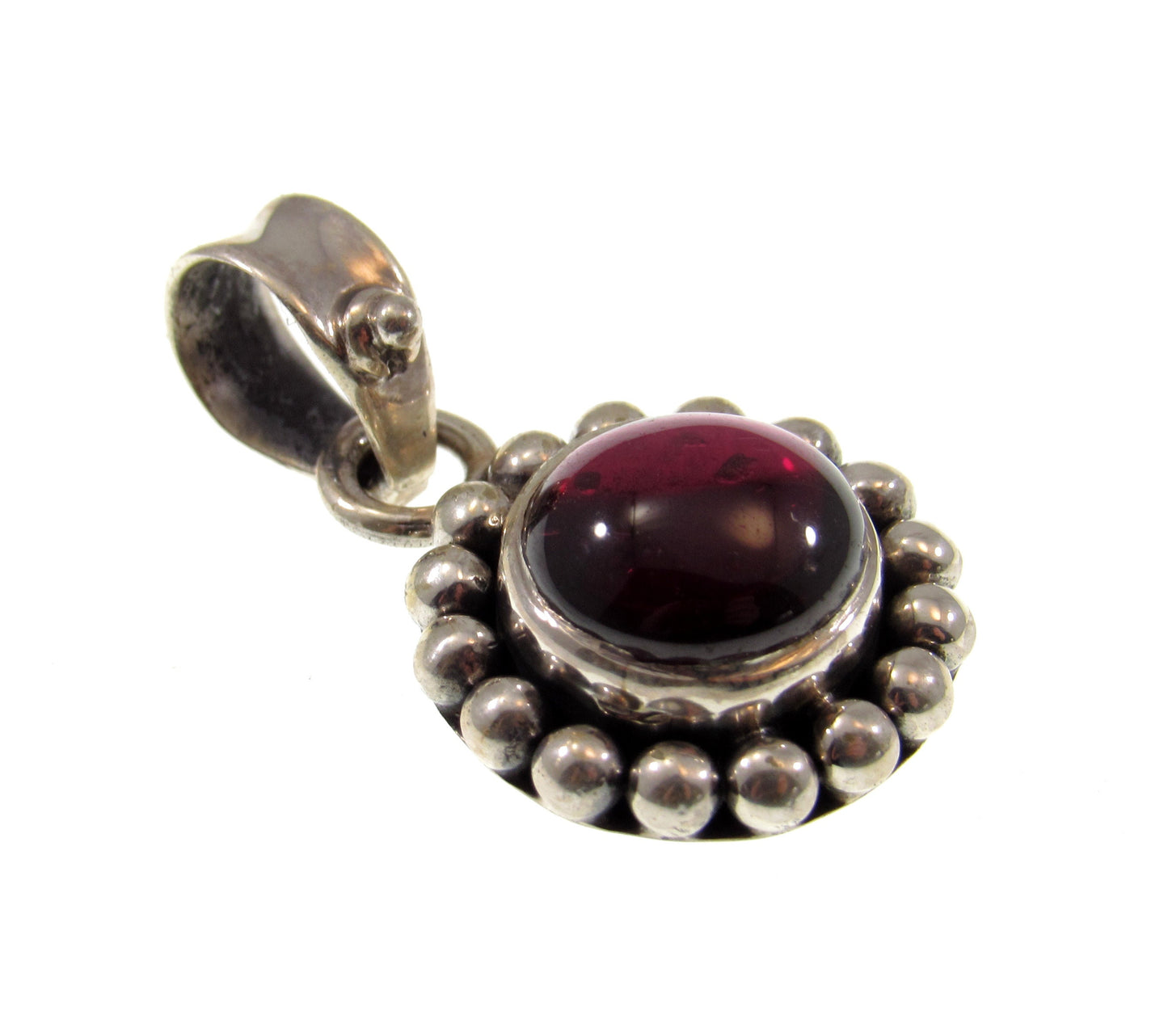 Solid 925 Sterling Silver Deep Red Garnet Pendant, Round Cabochon Gemstone Jewelry, January Birthstone Charm, Gift for Capricorns