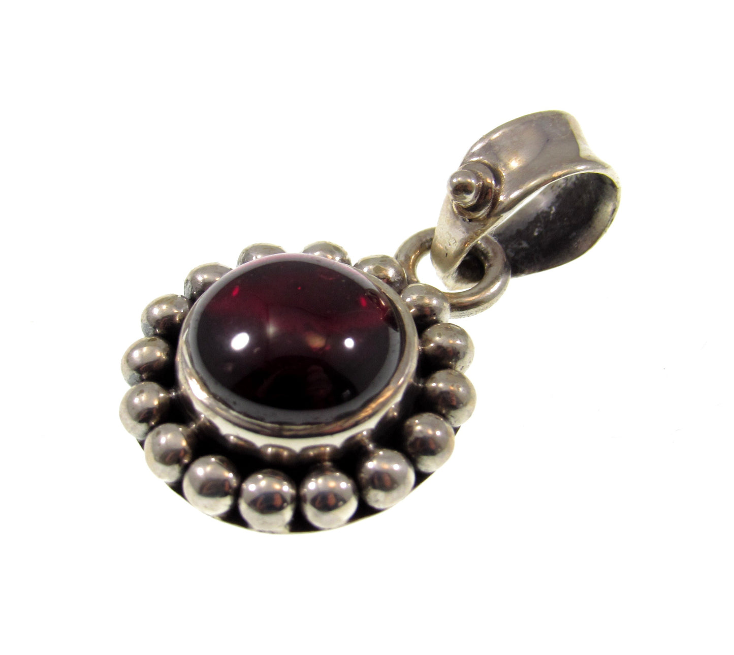 Solid 925 Sterling Silver Deep Red Garnet Pendant, Round Cabochon Gemstone Jewelry, January Birthstone Charm, Gift for Capricorns