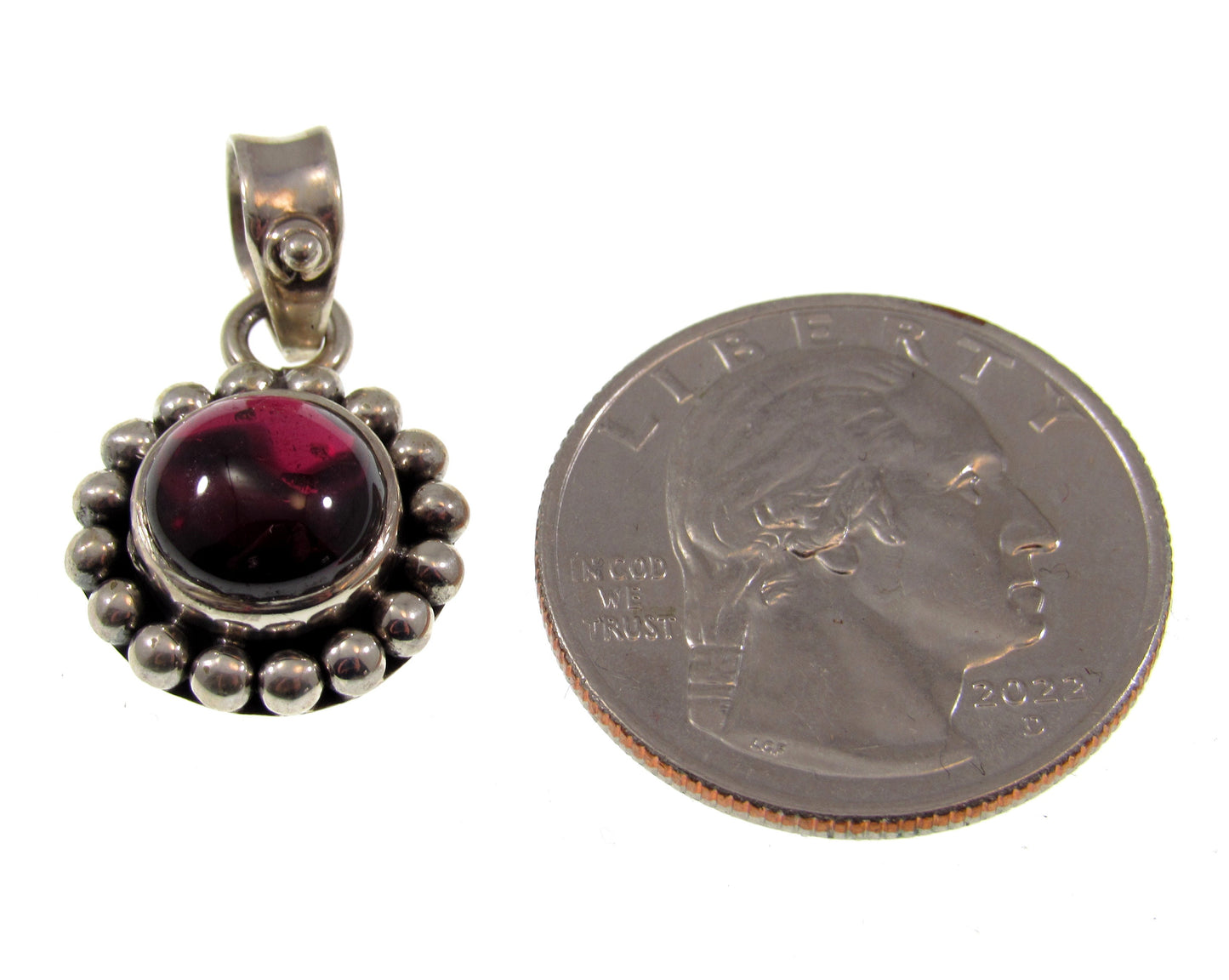 Solid 925 Sterling Silver Deep Red Garnet Pendant, Round Cabochon Gemstone Jewelry, January Birthstone Charm, Gift for Capricorns