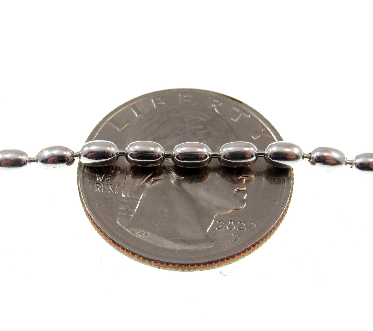 3MM Solid 925 Sterling Silver Italian Oval Rice Bead DOGTAG Military Chain, Unisex Bracelet or Necklace, Made in Italy, 8 - 36 Inches