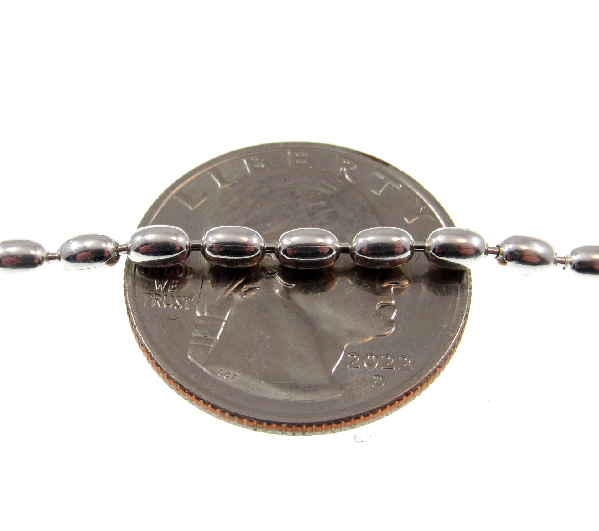 3MM Solid 925 Sterling Silver Italian Oval Rice Bead DOGTAG Military Chain, Unisex Bracelet or Necklace, Made in Italy, 8 - 36 Inches