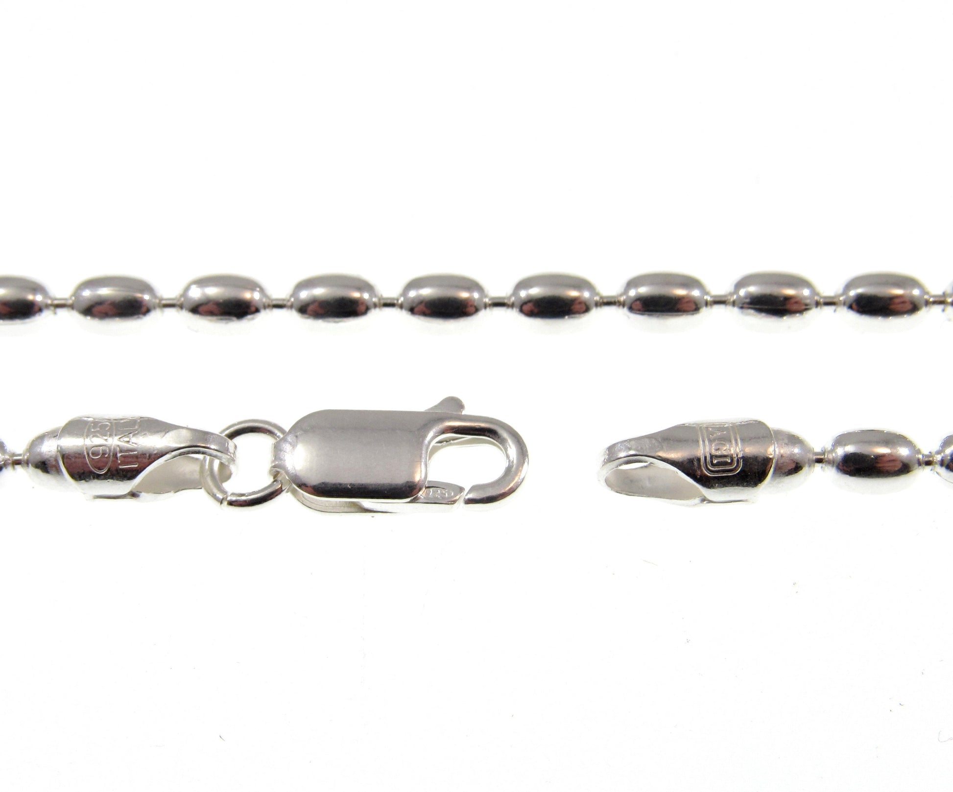 3MM Solid 925 Sterling Silver Italian Oval Rice Bead DOGTAG Military Chain, Unisex Bracelet or Necklace, Made in Italy, 8 - 36 Inches