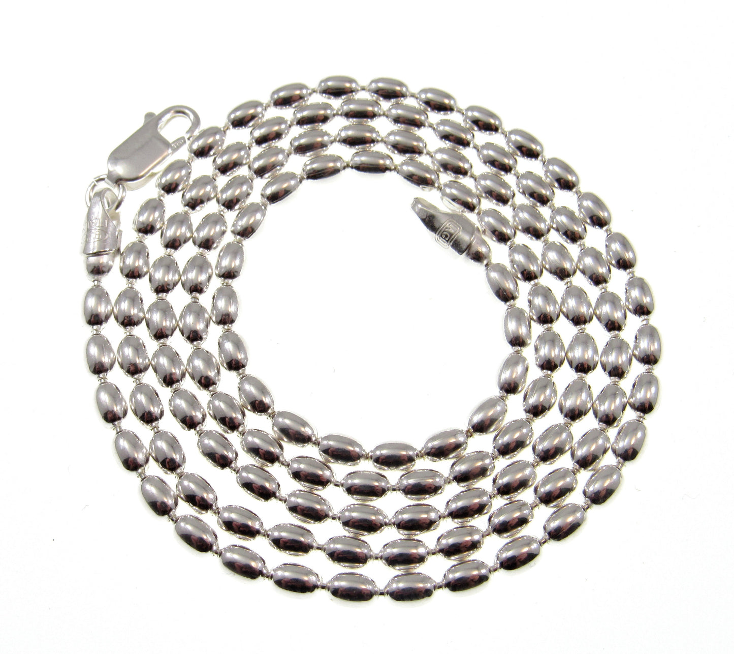 3MM Solid 925 Sterling Silver Italian Oval Rice Bead DOGTAG Military Chain, Unisex Bracelet or Necklace, Made in Italy, 8 - 36 Inches
