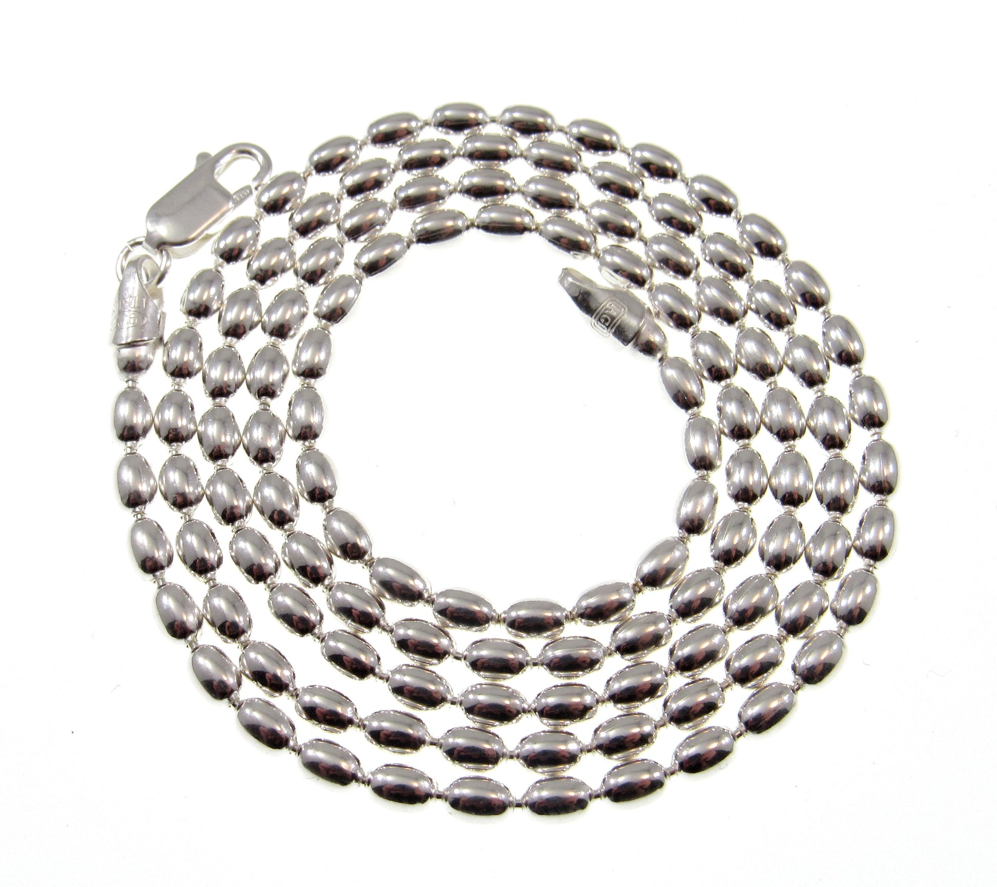 3MM Solid 925 Sterling Silver Italian Oval Rice Bead DOGTAG Military Chain, Unisex Bracelet or Necklace, Made in Italy, 8 - 36 Inches
