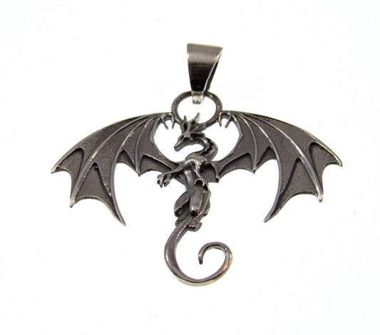 Solid 925 Sterling Silver Winged Guardian Dragon Protection Pendant, Handcrafted Fantasy Jewelry