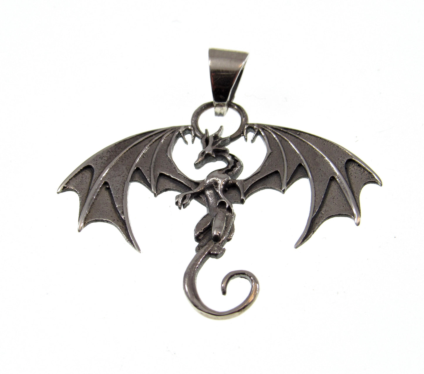 Solid 925 Sterling Silver Winged Guardian Dragon Protection Pendant, Handcrafted Fantasy Jewelry