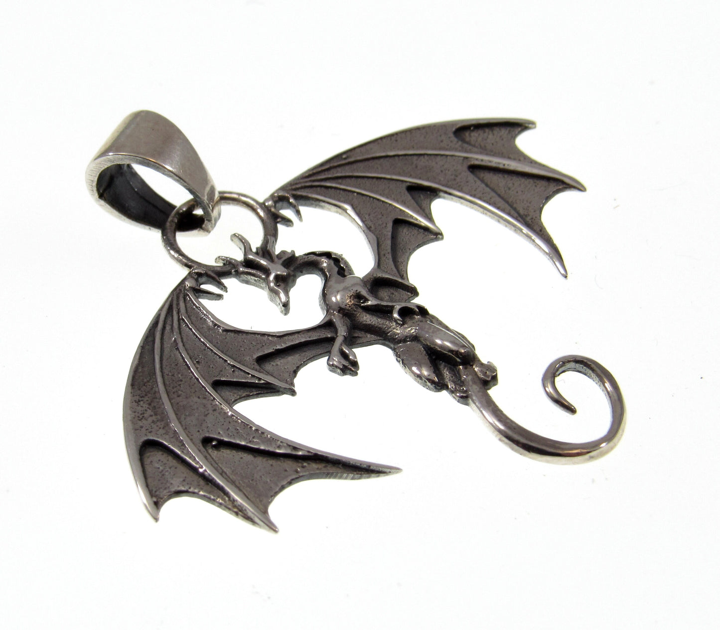 Solid 925 Sterling Silver Winged Guardian Dragon Protection Pendant, Handcrafted Fantasy Jewelry