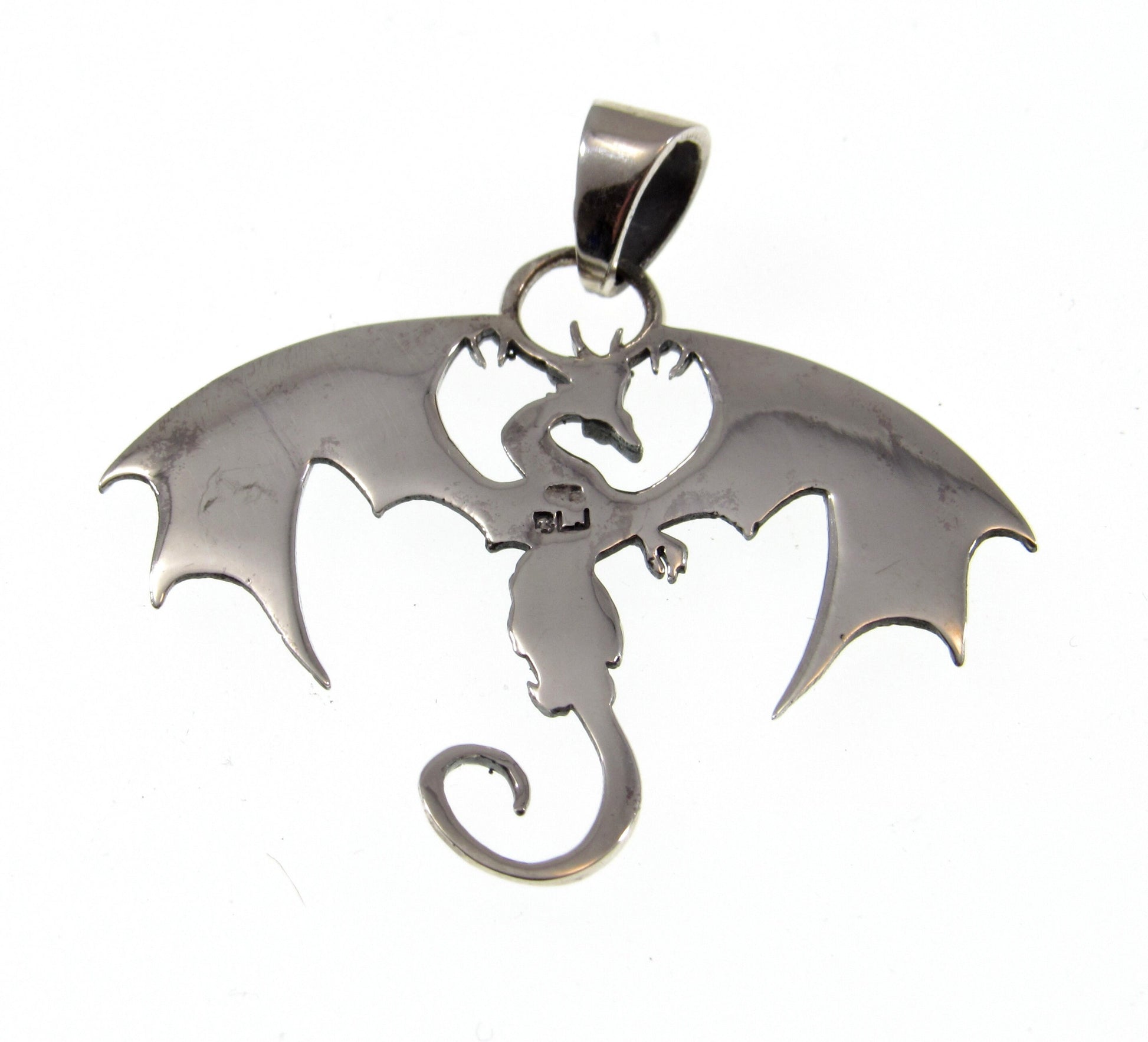 Solid 925 Sterling Silver Winged Guardian Dragon Protection Pendant, Handcrafted Fantasy Jewelry