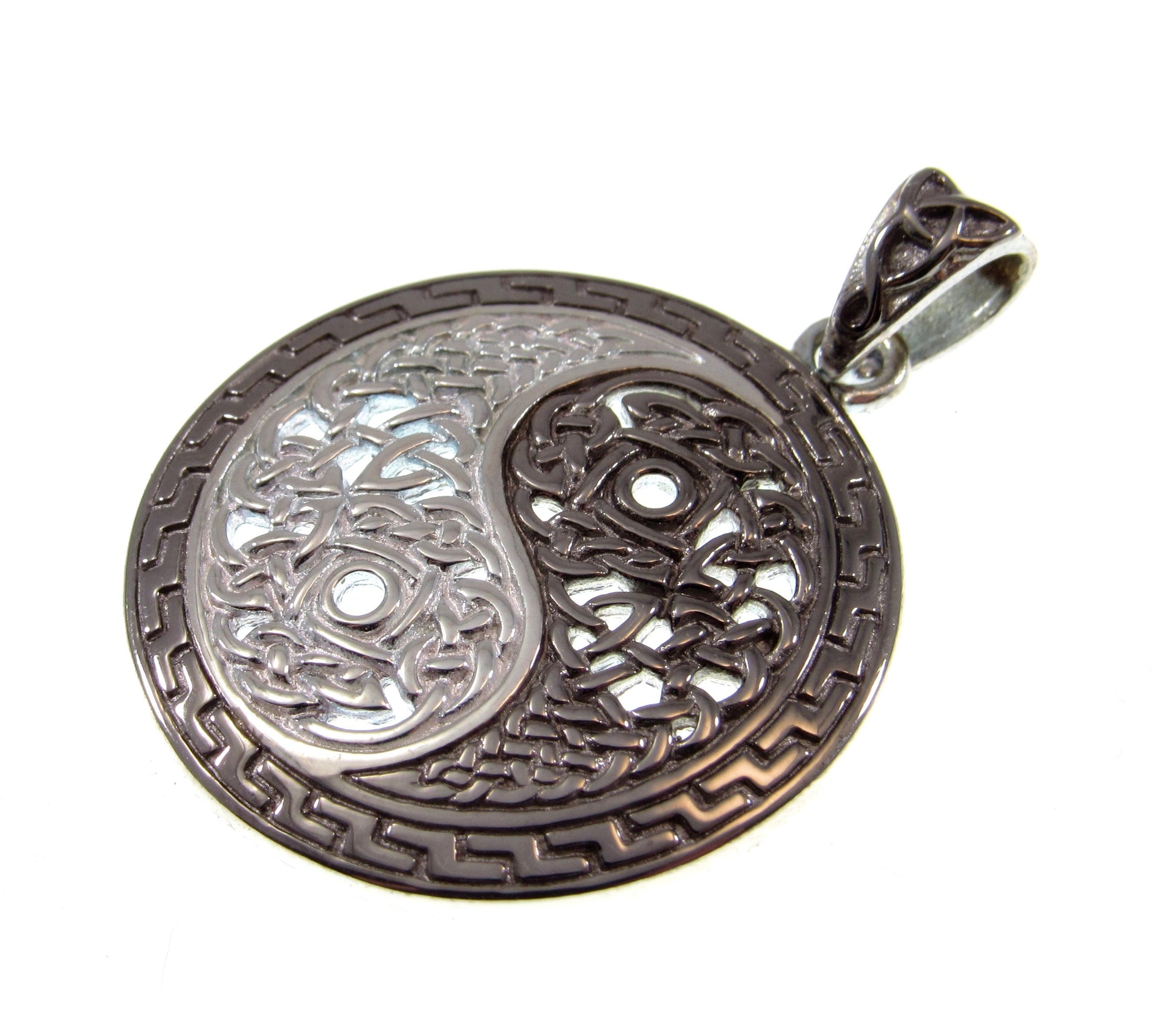 Solid 925 Sterling Silver Celtic Yin Yang Two Toned Pendant, Taijitu Symbol