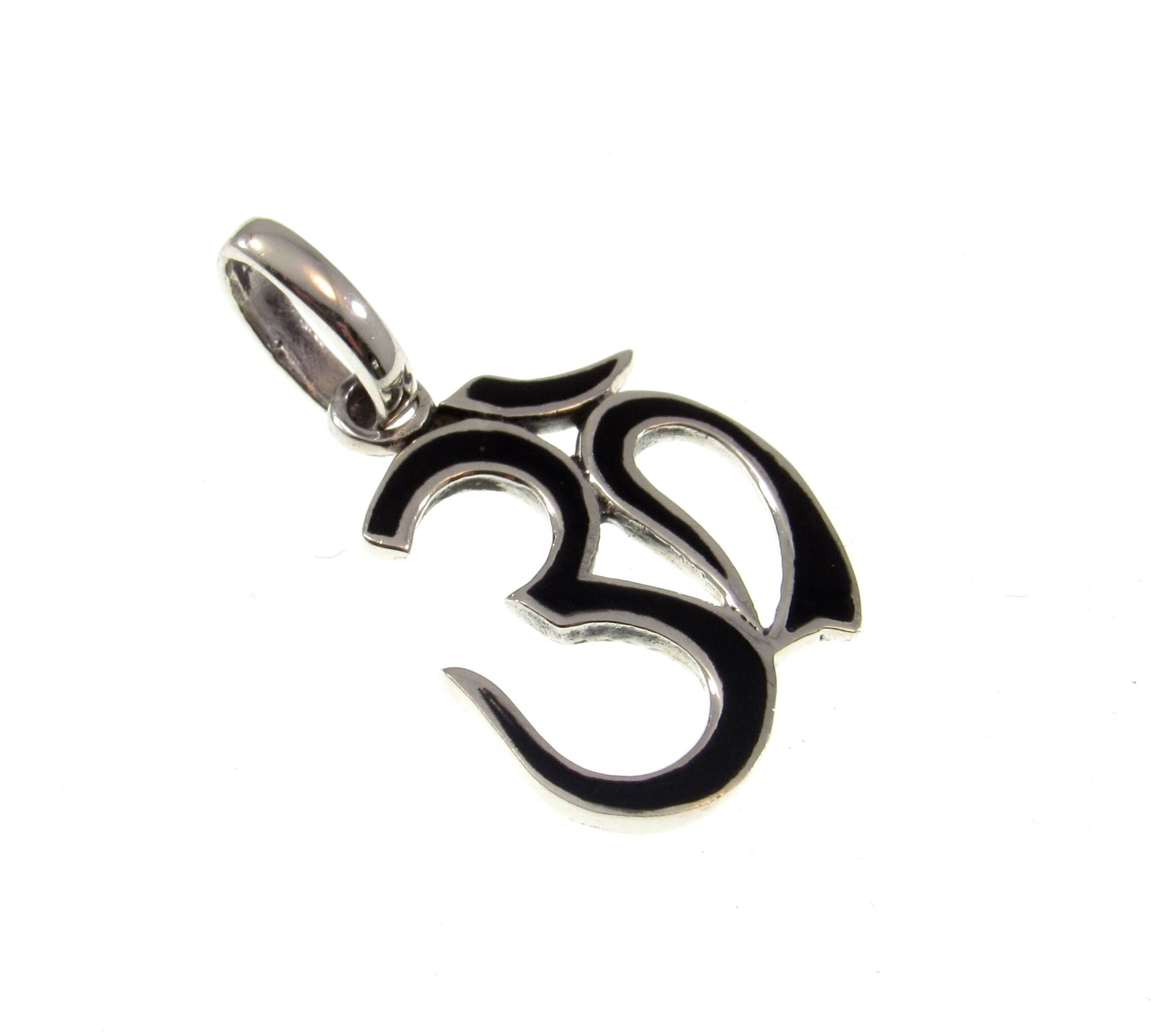 Solid 925 Sterling Silver Black Onyx Om Pendant – Hindu Aum Symbol Charm, Yoga Jewelry, Meditation Amulet