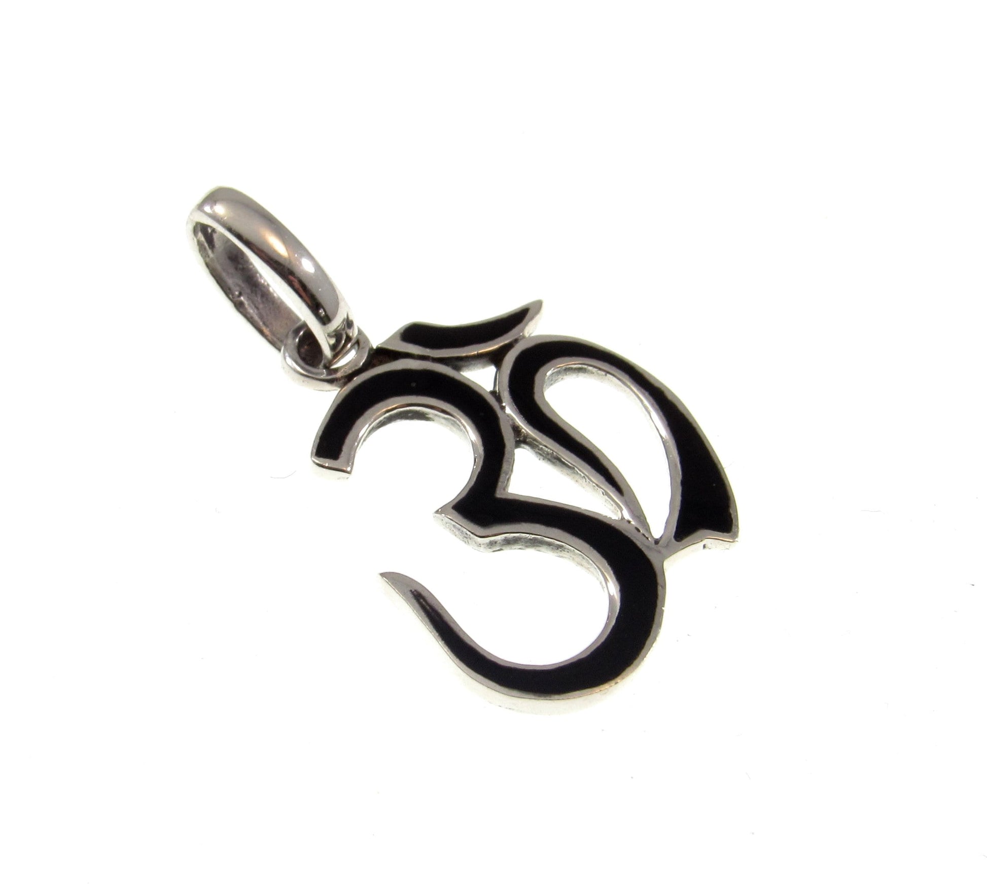Solid 925 Sterling Silver Om Symbol Pendant With Black Onyx Inlay, Handcrafted Hindu Ohm Aum Yoga Meditation Jewelry