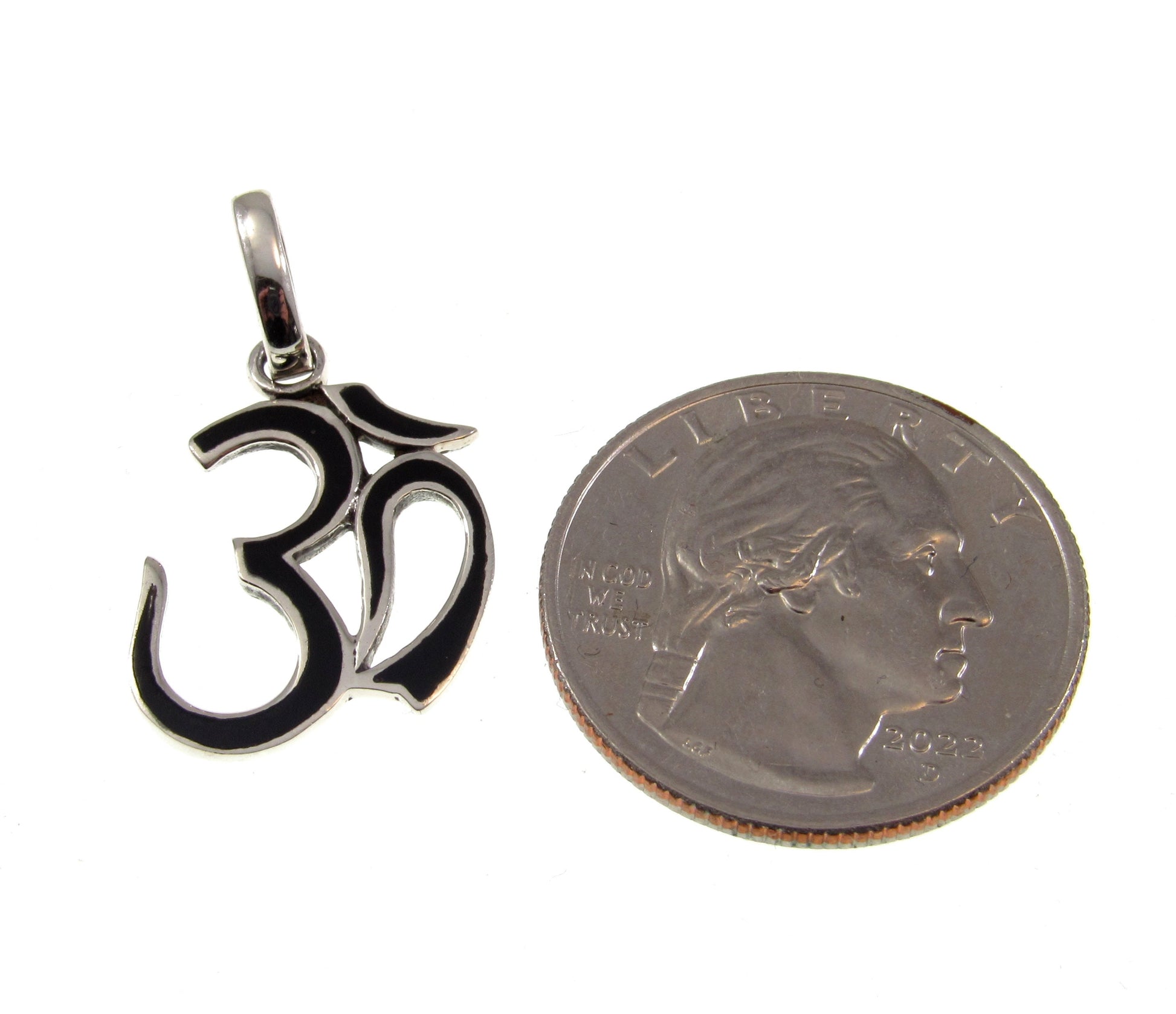 Solid 925 Sterling Silver Om Symbol Pendant With Black Onyx Inlay, Handcrafted Hindu Ohm Aum Yoga Meditation Jewelry