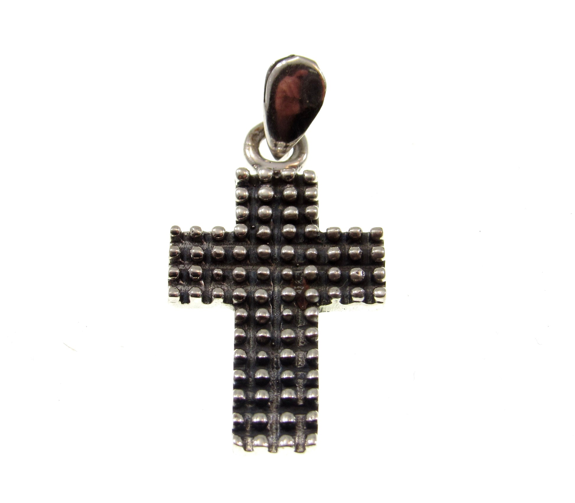 Solid 925 Sterling Silver Studded Cross - Textured Pendant, Handcrafted Religious Jewelry, Minimalist Christian Necklace Charm