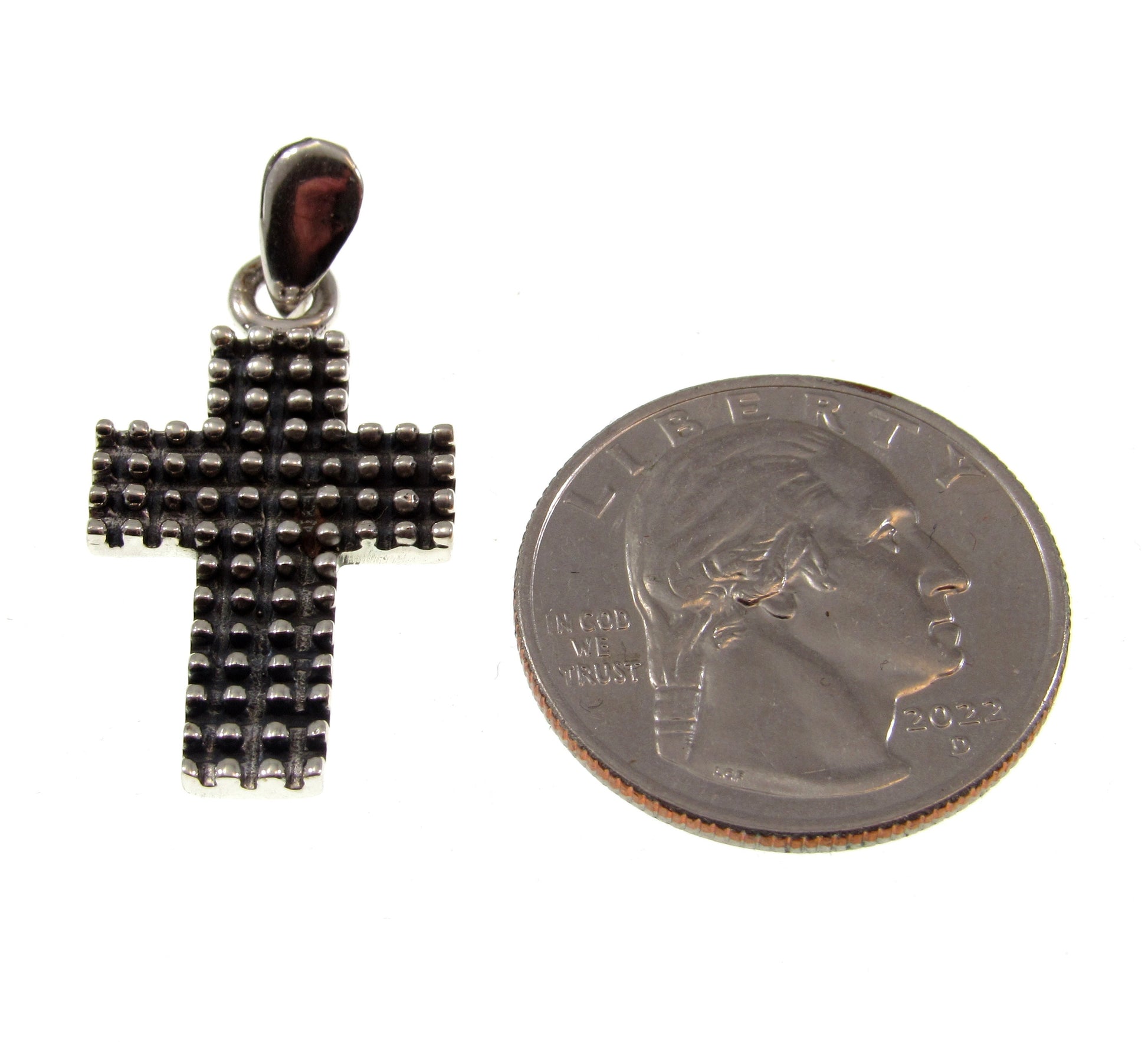 Solid 925 Sterling Silver Studded Cross - Textured Pendant, Handcrafted Religious Jewelry, Minimalist Christian Necklace Charm