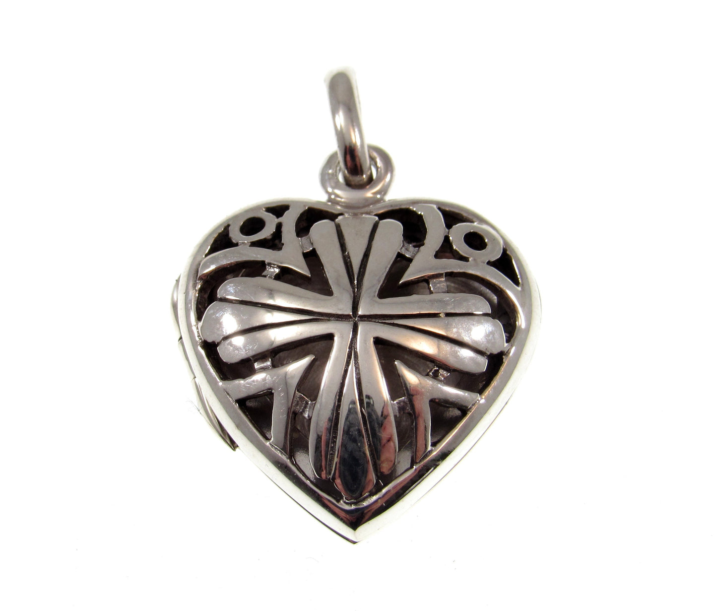Solid 925 Sterling Silver Cross in Heart Photo Locket, Handcrafted Keepsake Pendant