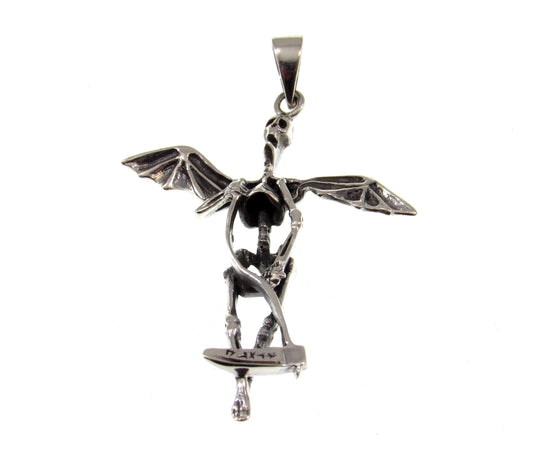 Solid 925 Sterling Silver Skeleton Wings Grim Reaper Pendant, Handcrafted Men's Biker / Punk / Rocker Jewelry