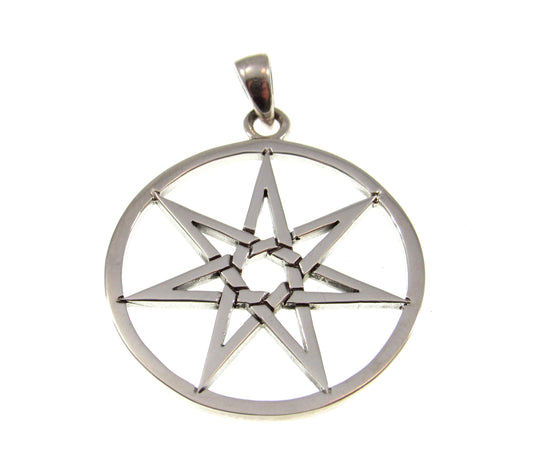 Solid 925 Sterling Silver Elvin Fairy Star Pendant, Handcrafted Heptagram Septagram 7 Pointed Star Amulet, Neopagan Wiccan Pagan Talisman