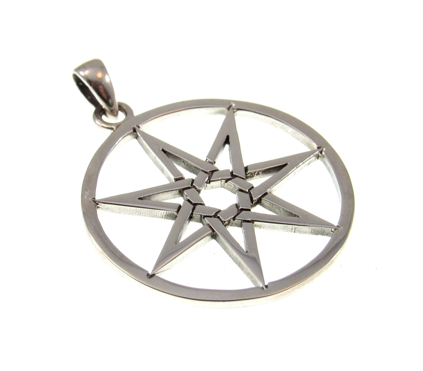 Solid 925 Sterling Silver Elvin Fairy Star Pendant, Handcrafted Heptagram Septagram 7 Pointed Star Amulet, Neopagan Wiccan Pagan Talisman