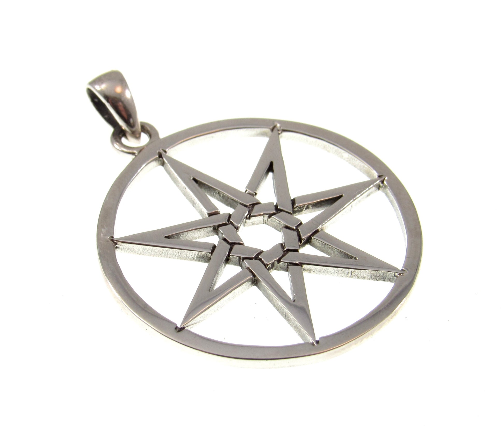 Solid 925 Sterling Silver Elvin Fairy Star Pendant, Handcrafted Heptagram Septagram 7 Pointed Star Amulet, Neopagan Wiccan Pagan Talisman