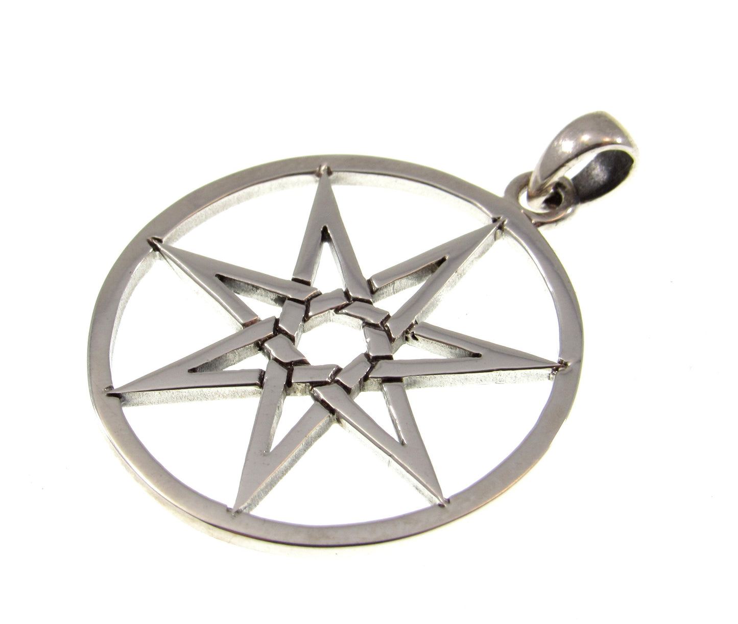 Solid 925 Sterling Silver Elvin Fairy Star Pendant, Handcrafted Heptagram Septagram 7 Pointed Star Amulet, Neopagan Wiccan Pagan Talisman