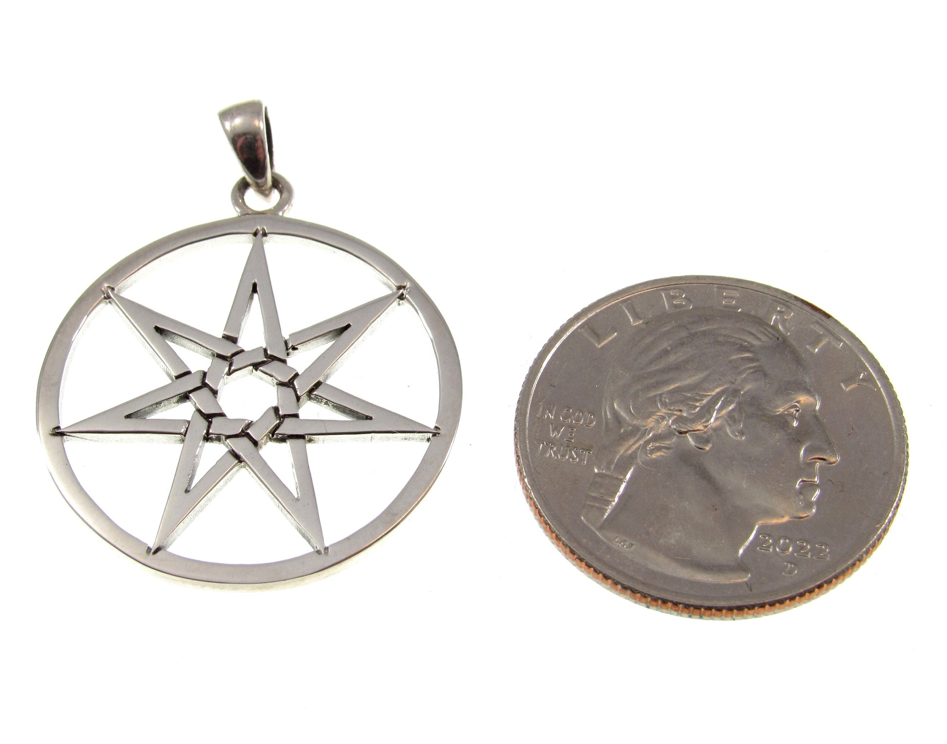 Solid 925 Sterling Silver Elvin Fairy Star Pendant, Handcrafted Heptagram Septagram 7 Pointed Star Amulet, Neopagan Wiccan Pagan Talisman