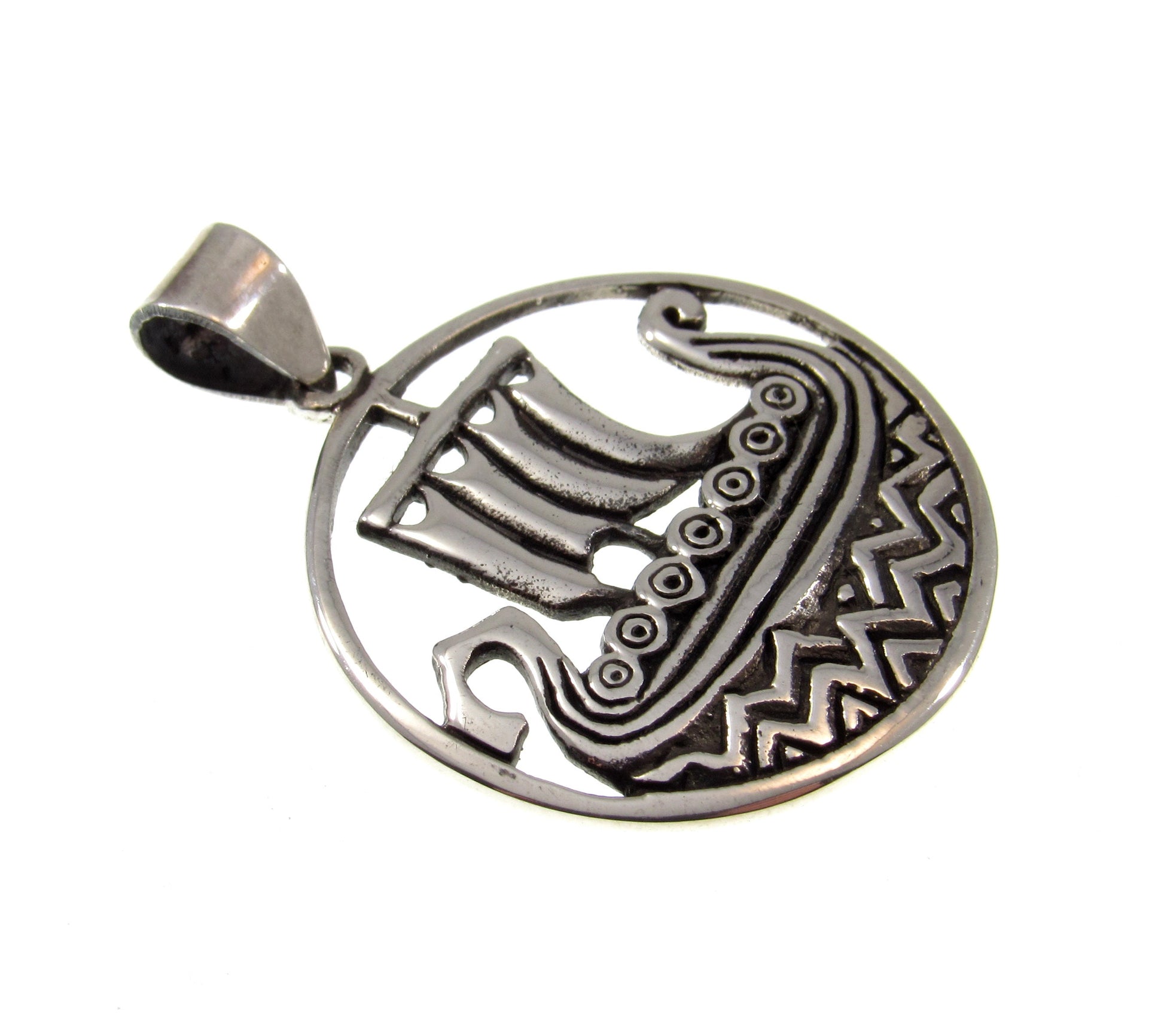 Solid 925 Sterling Silver Viking Ship Pendant, Norse Drakkar Necklace, Nordic Warrior Jewelry, Scandinavian Boat Amulet, Viking Gift for Him