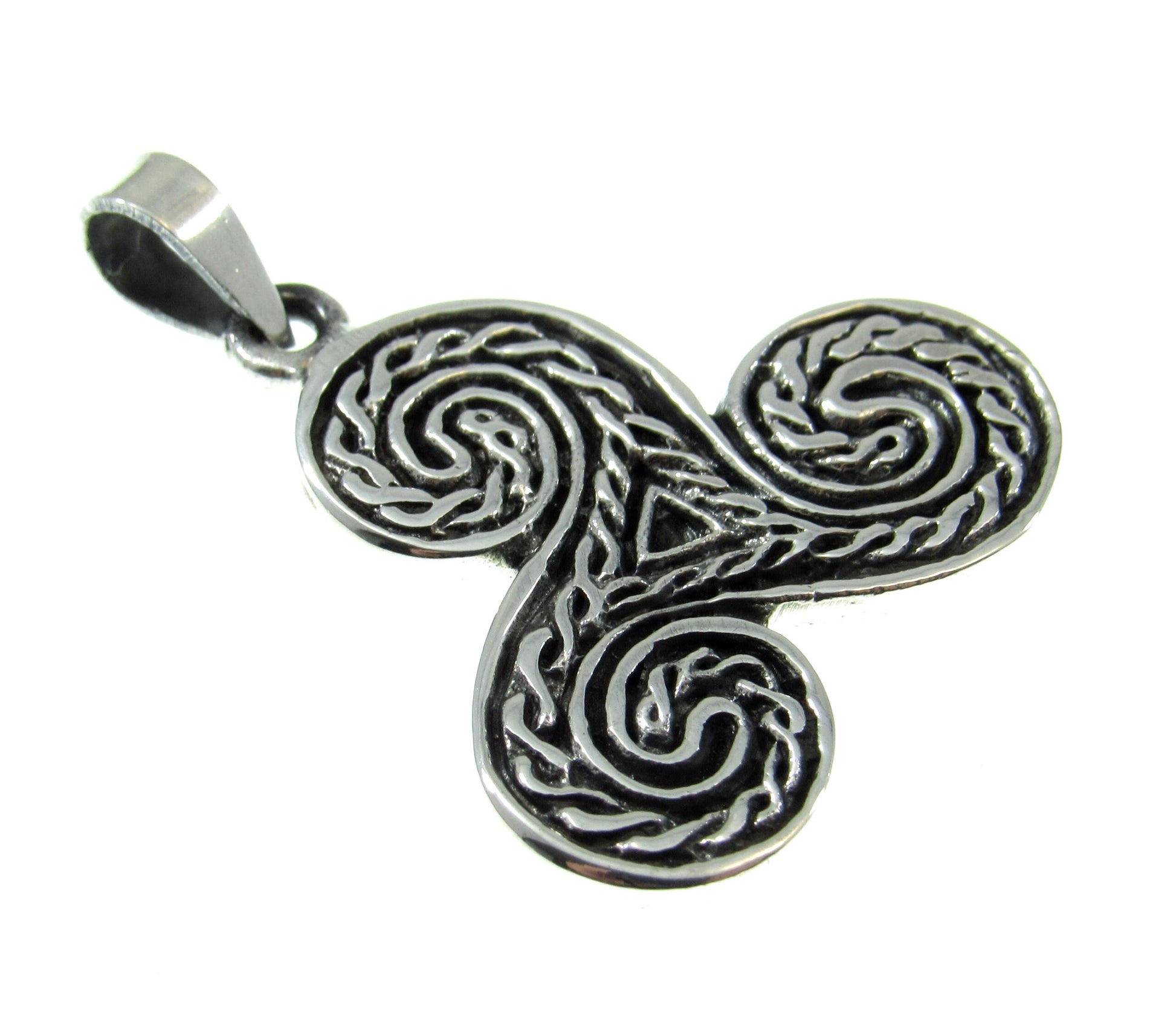Solid 925 Sterling Silver Celtic Knot Triskele Pendant, Handcrafted Triple Spiral Triskelion Jewelry
