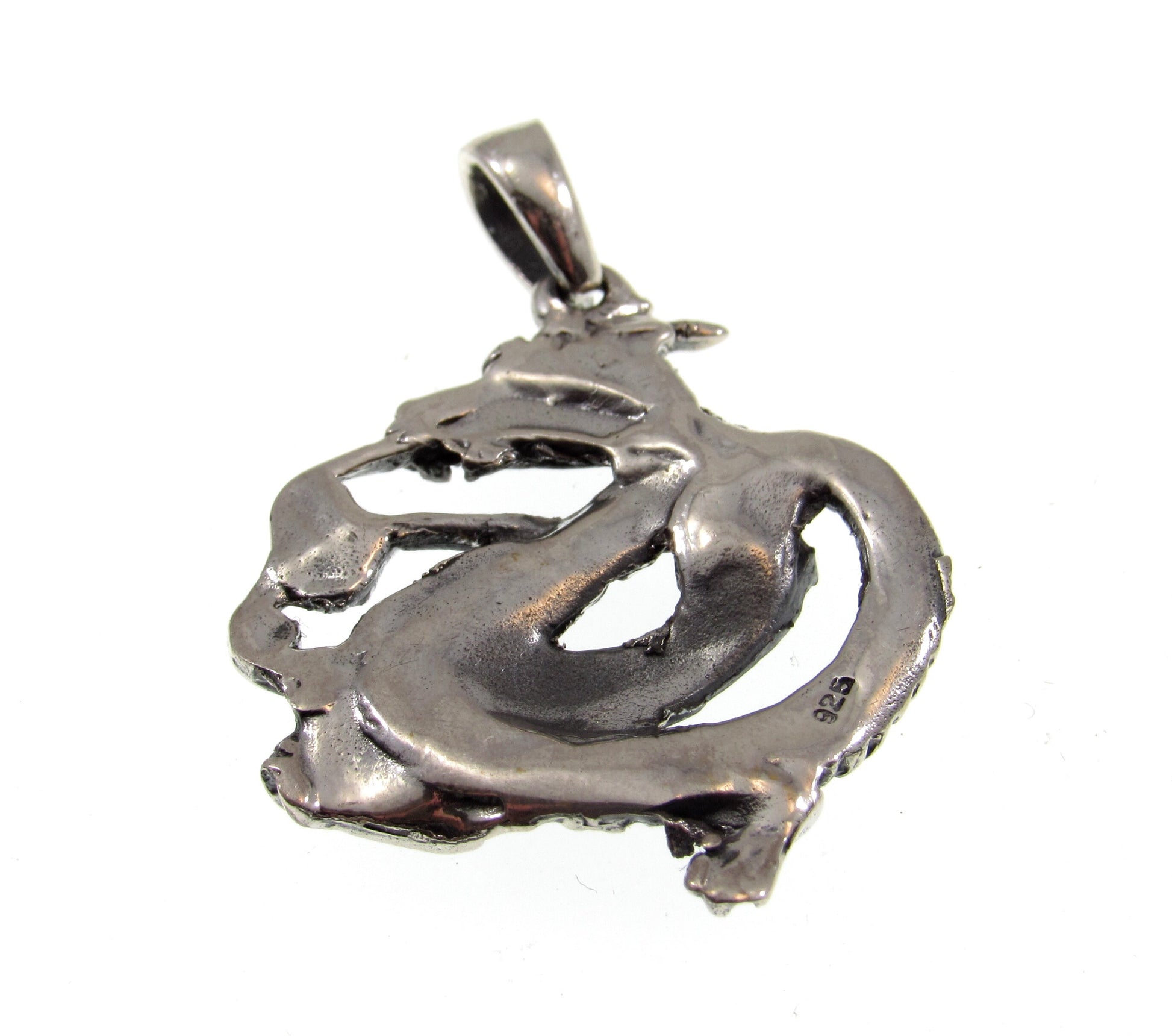 Solid 925 Sterling Silver Oxidized Coiled Dragon Pendant, Handcrafted Serpent / Fantasy Jewelry