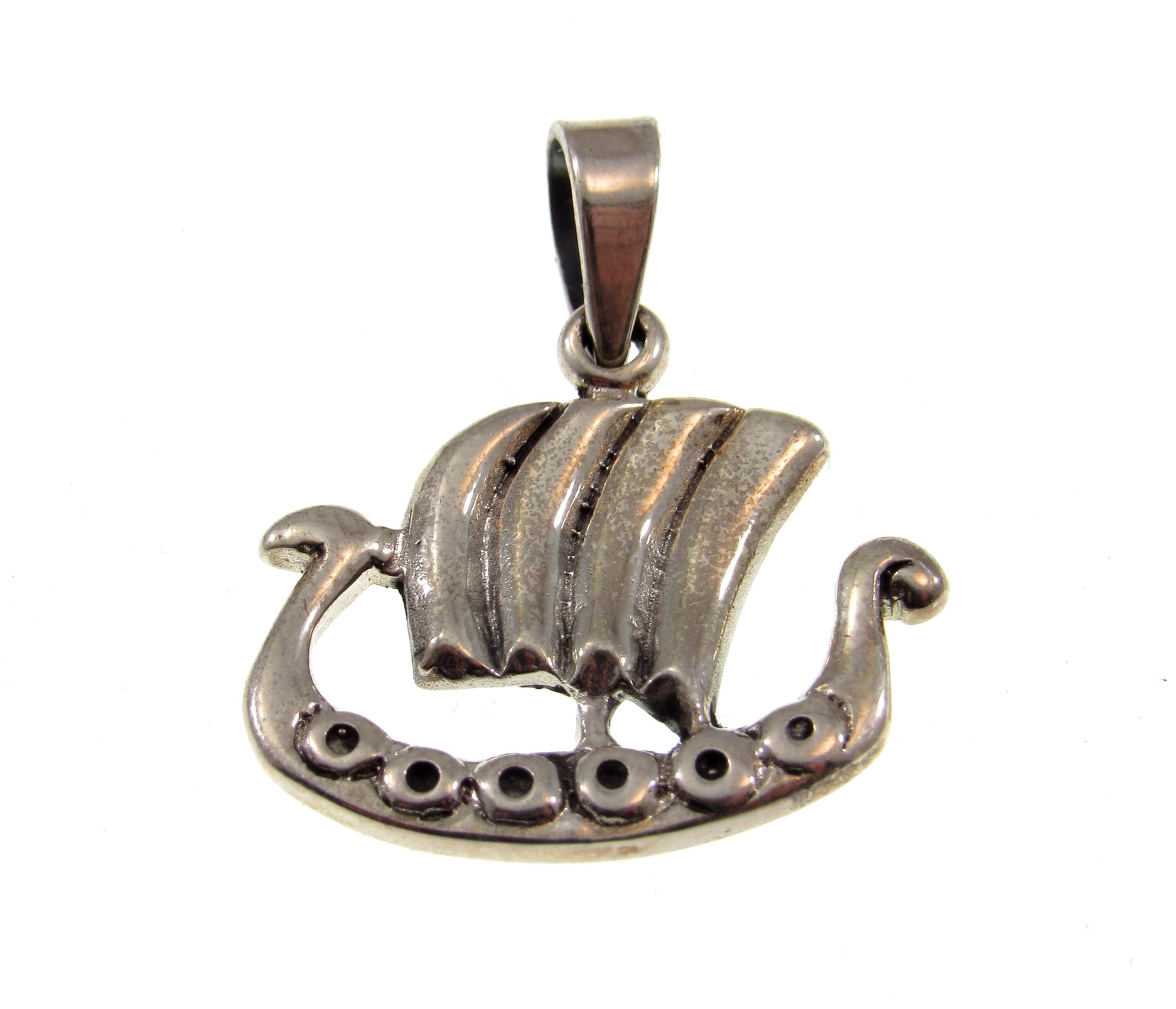 Solid 925 Sterling Silver Viking Ship Pendant – Nordic Longboat Charm with Dragon Prow and Billowing Sail, Norse Maritime Jewelry