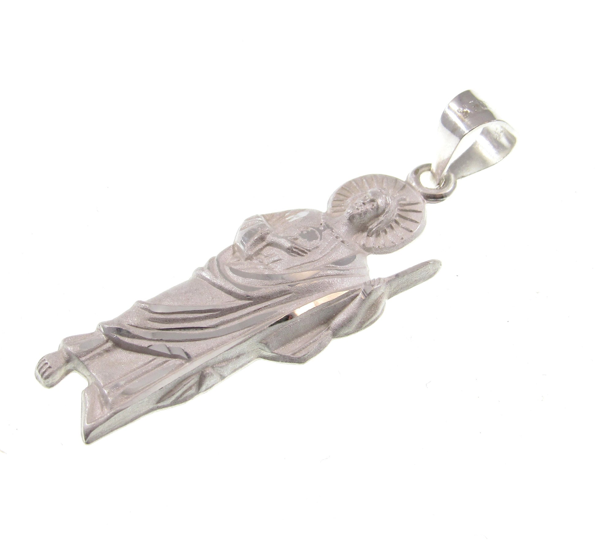 Solid 925 Sterling Silver Saint Jude Thaddaeus Pendant, Handcrafted Religious Jewelry, Apostle of Jesus Medal